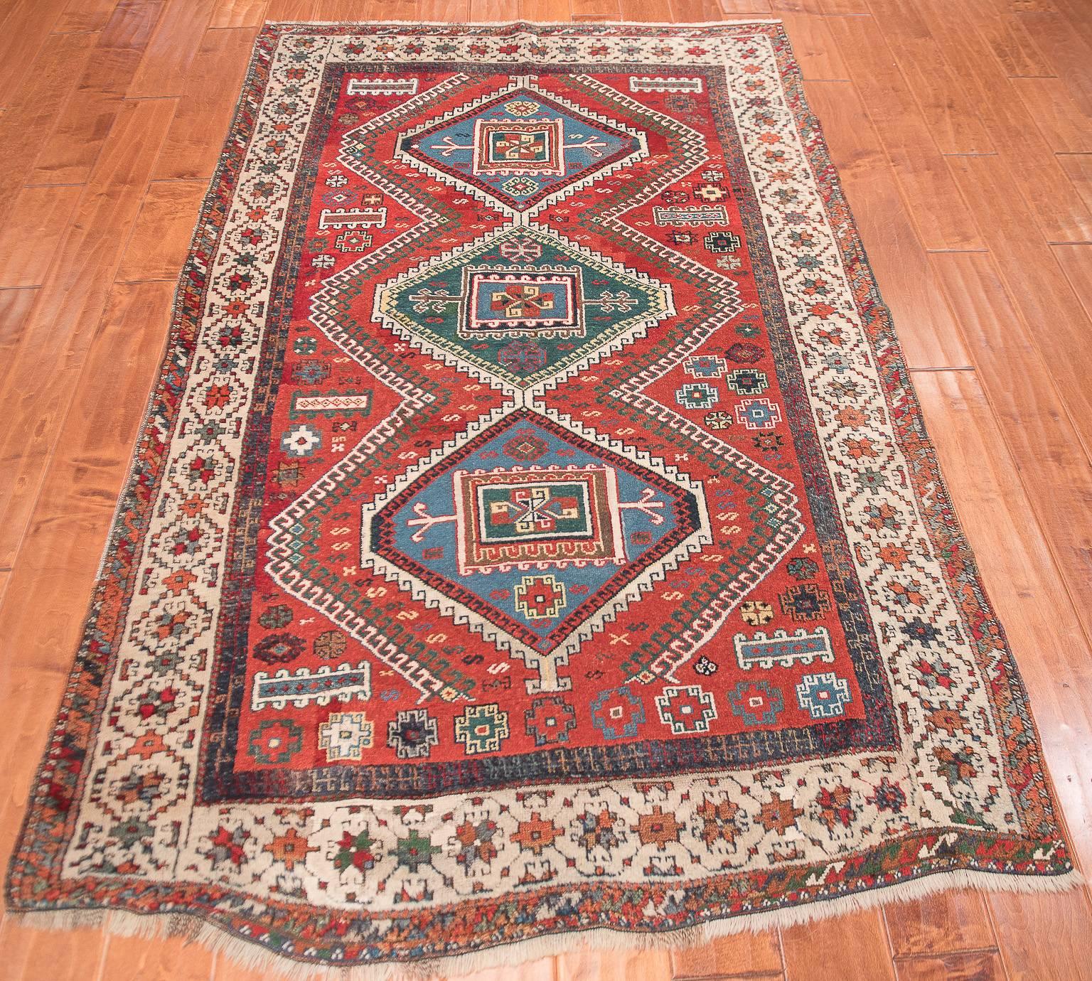 Wool Tribal Red Antique Kurd Carpet For Sale