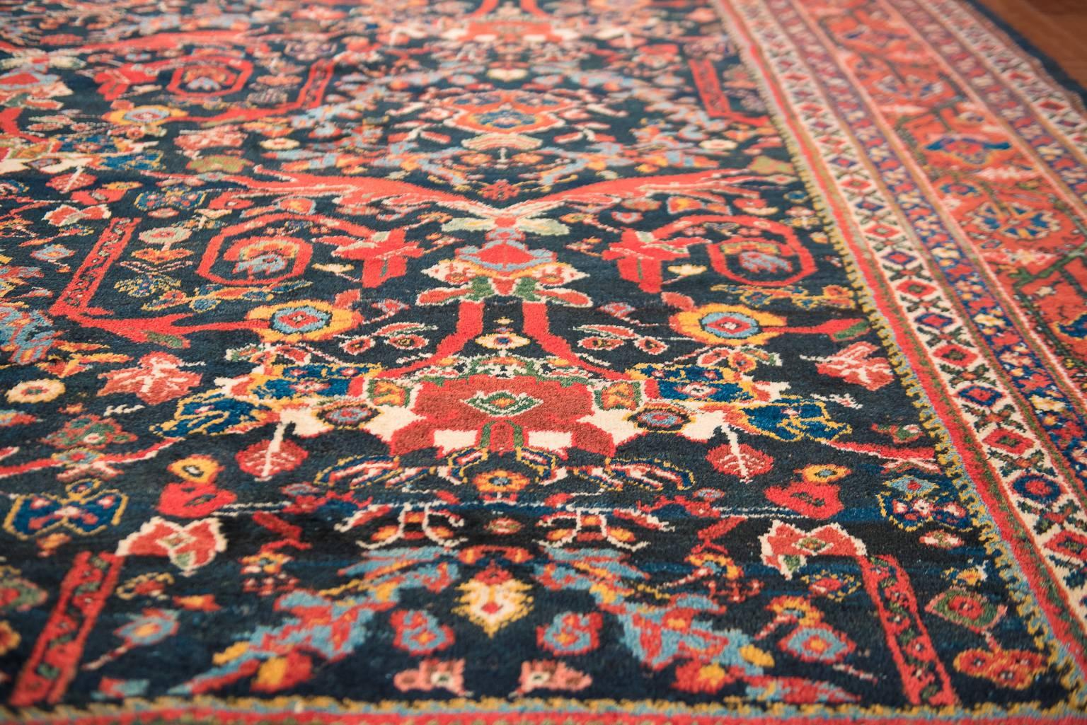 Early 20th Century Antique Mostafi Designed Navy Mahal Carpet  For Sale