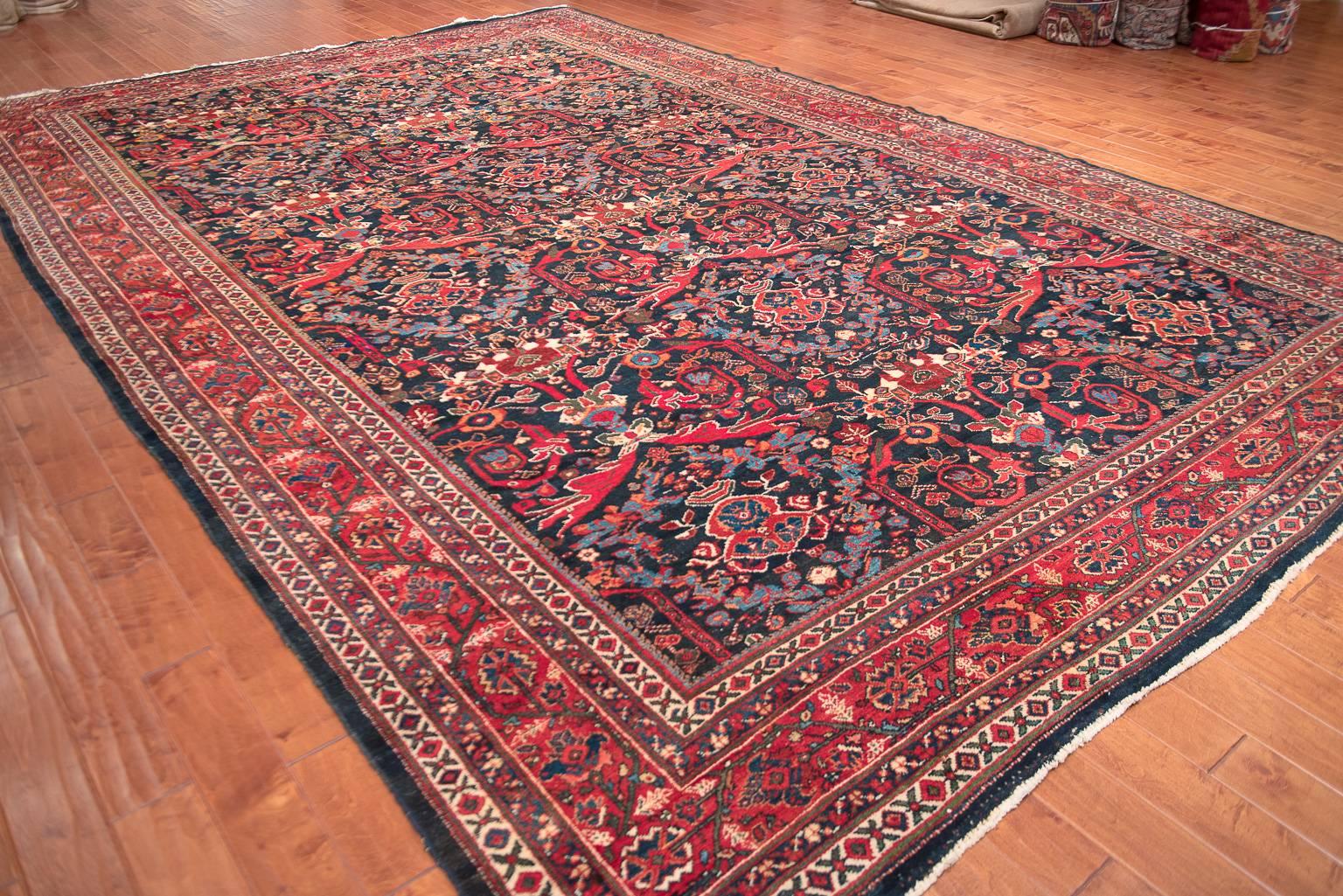 Wool Antique Mostafi Designed Navy Mahal Carpet  For Sale