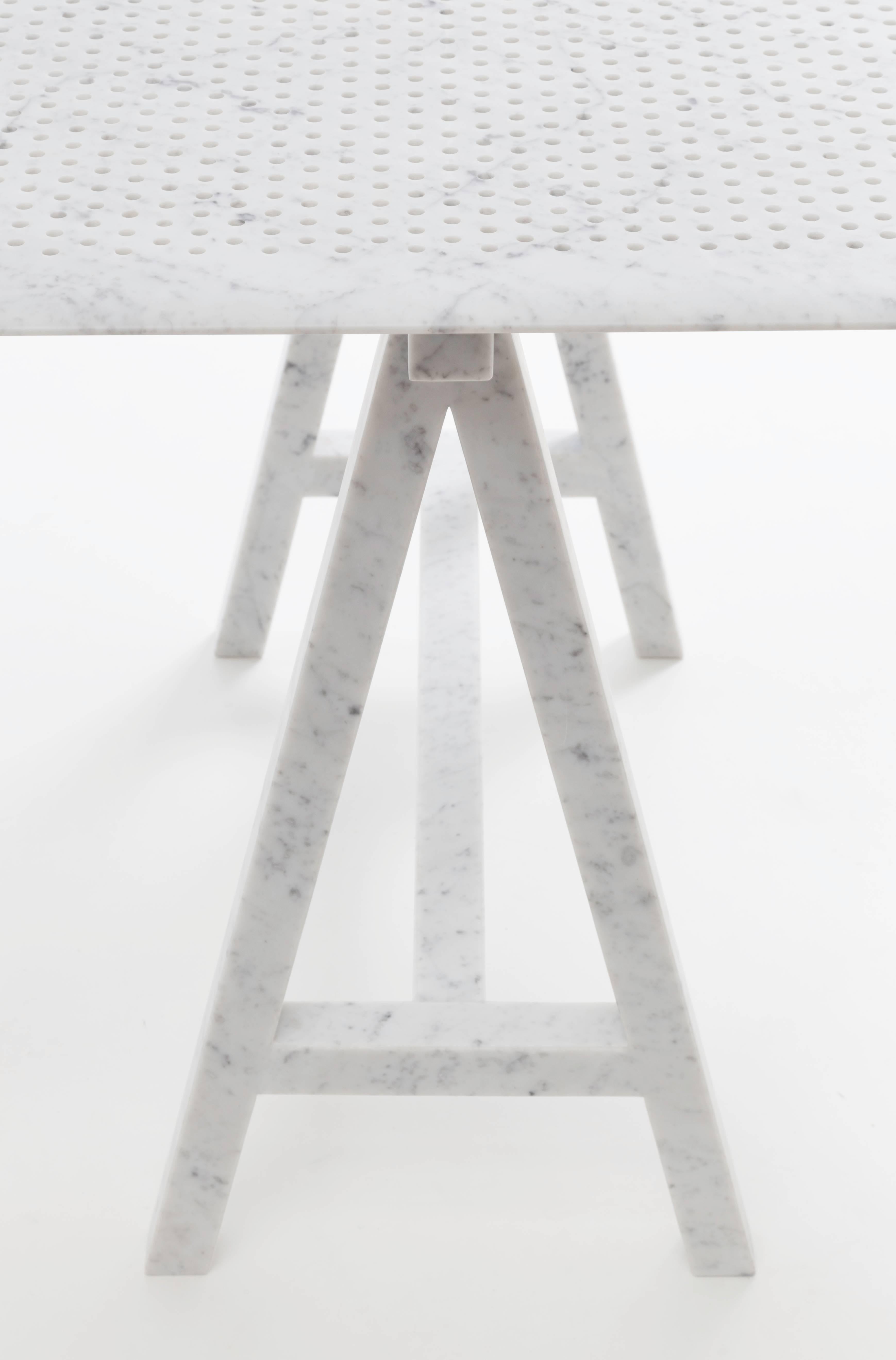 French 21st Century Perforated Carrara Marble Table by Normal Studio For Sale