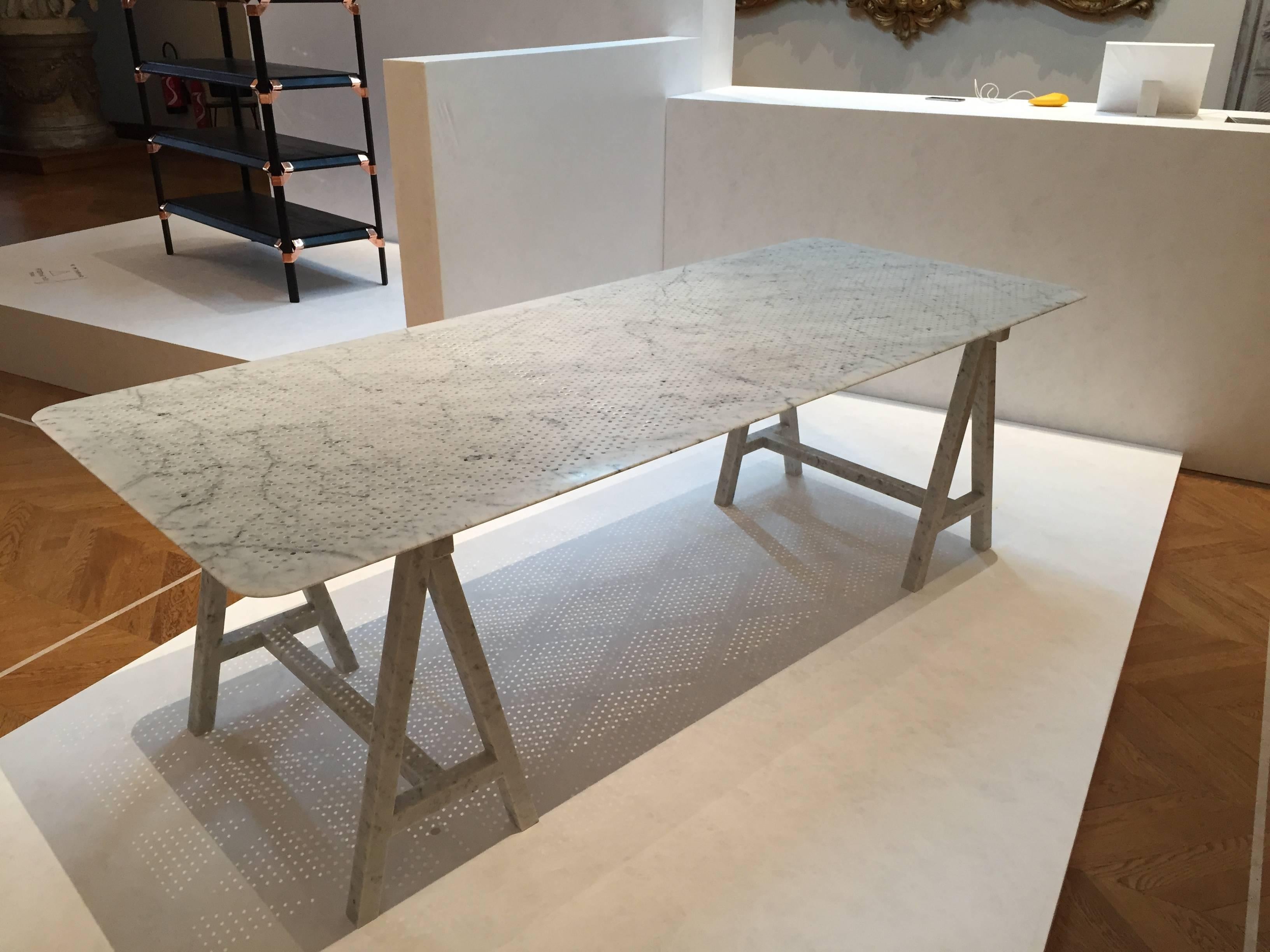 21st Century Perforated Carrara Marble Table by Normal Studio For Sale 2