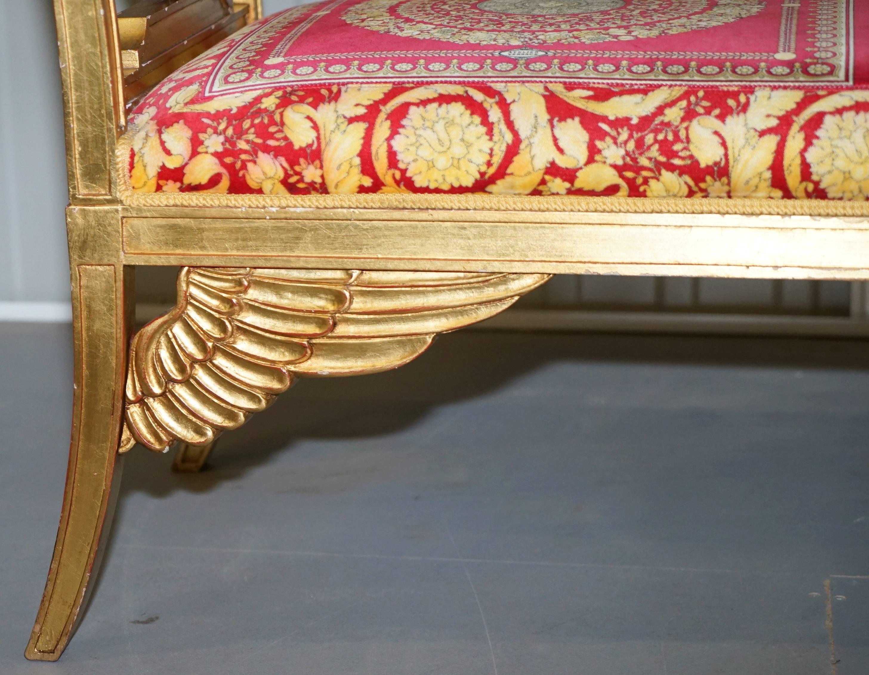 Velvet Versace Gold Leaf Painted French Window Seat Original Upholstery