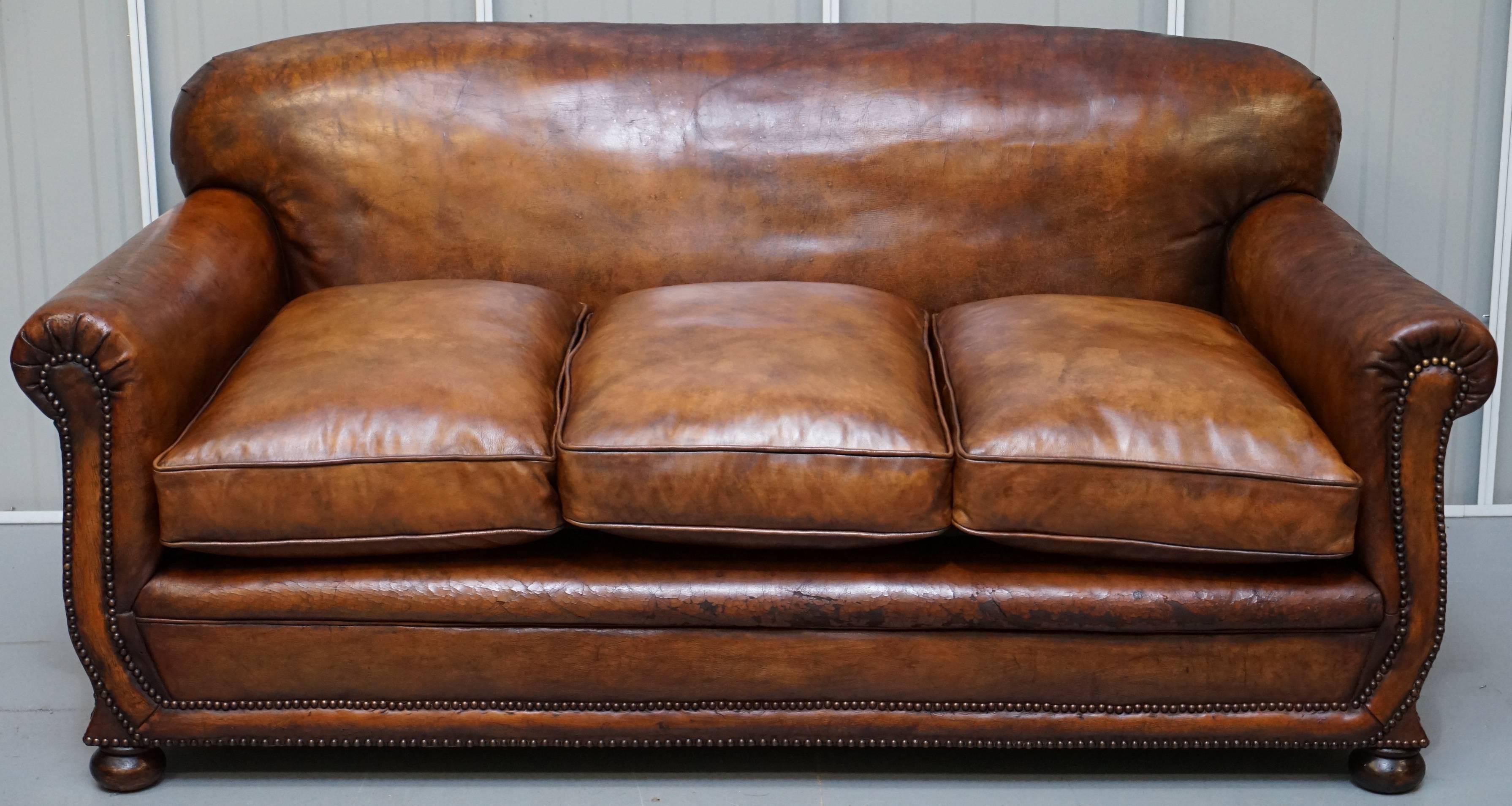 Edwardian Gentleman's Club Three-Piece Suite Pair of Armchairs and Sofa 2