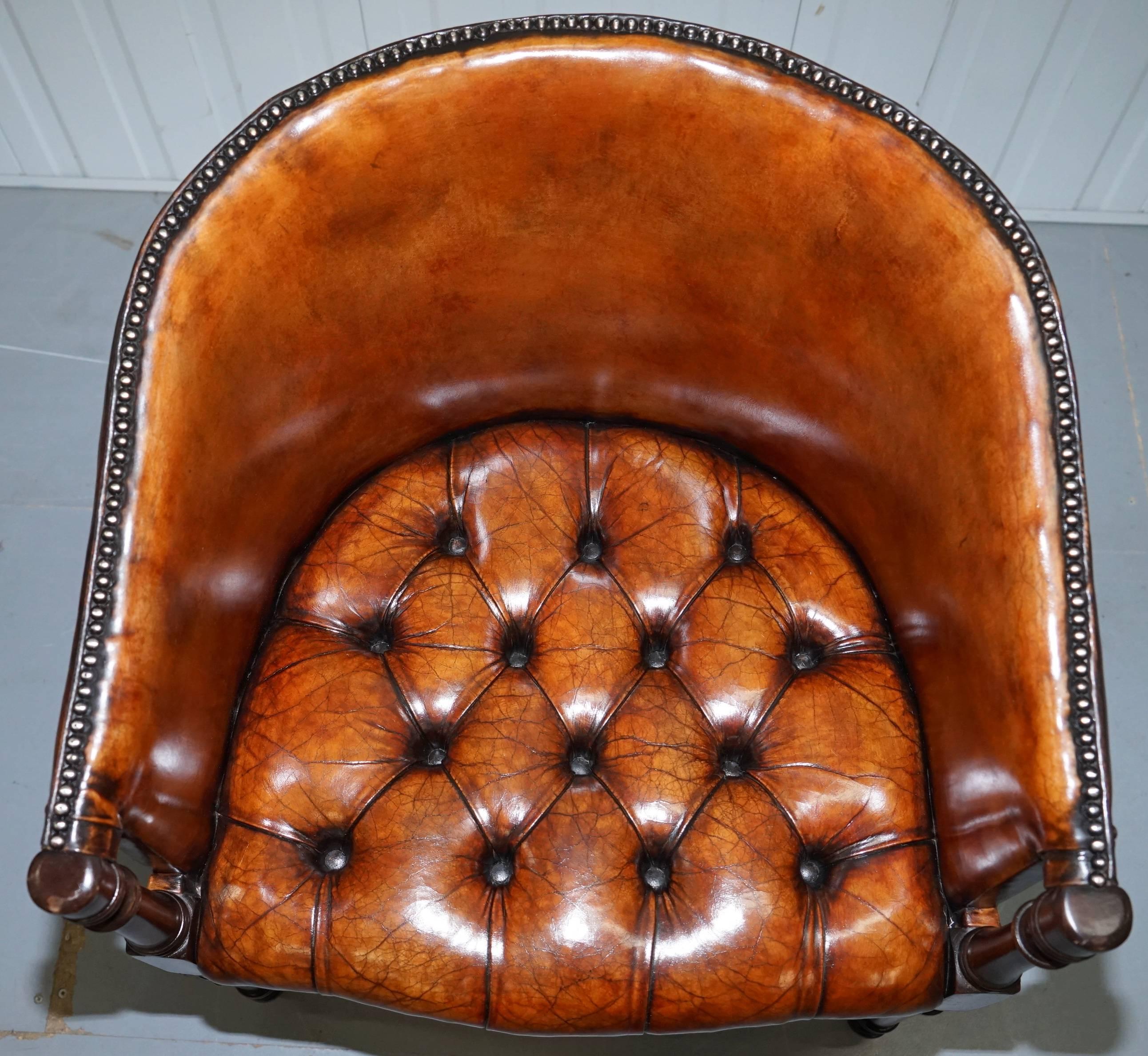 Great Britain (UK) Pair of Regency Style Restored Hand dyed Chesterfield Tub Armchairs, circa 1910