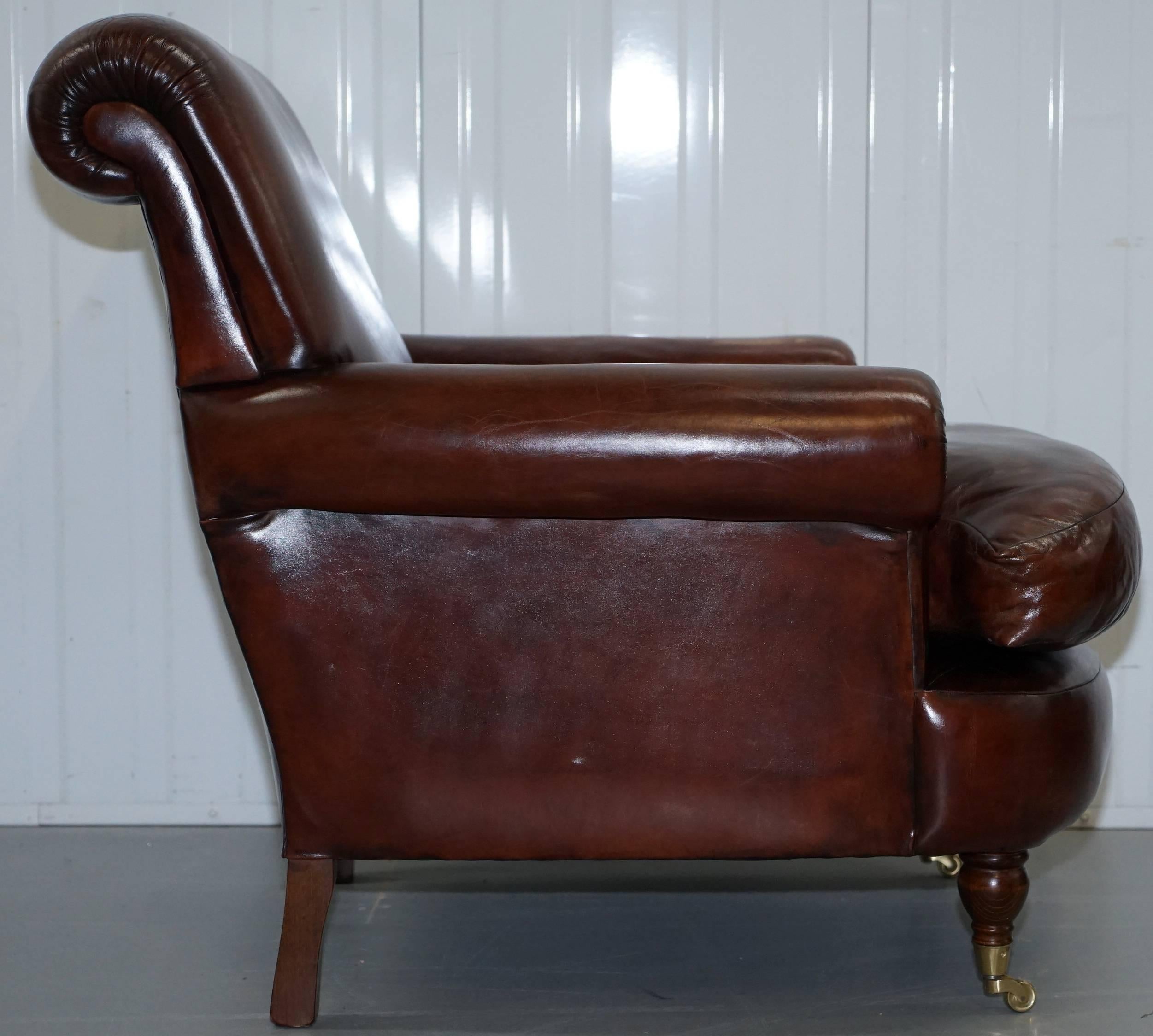 20th Century Fully Restored Vintage Whiskey Brown Leather Gentleman's Club Armchair