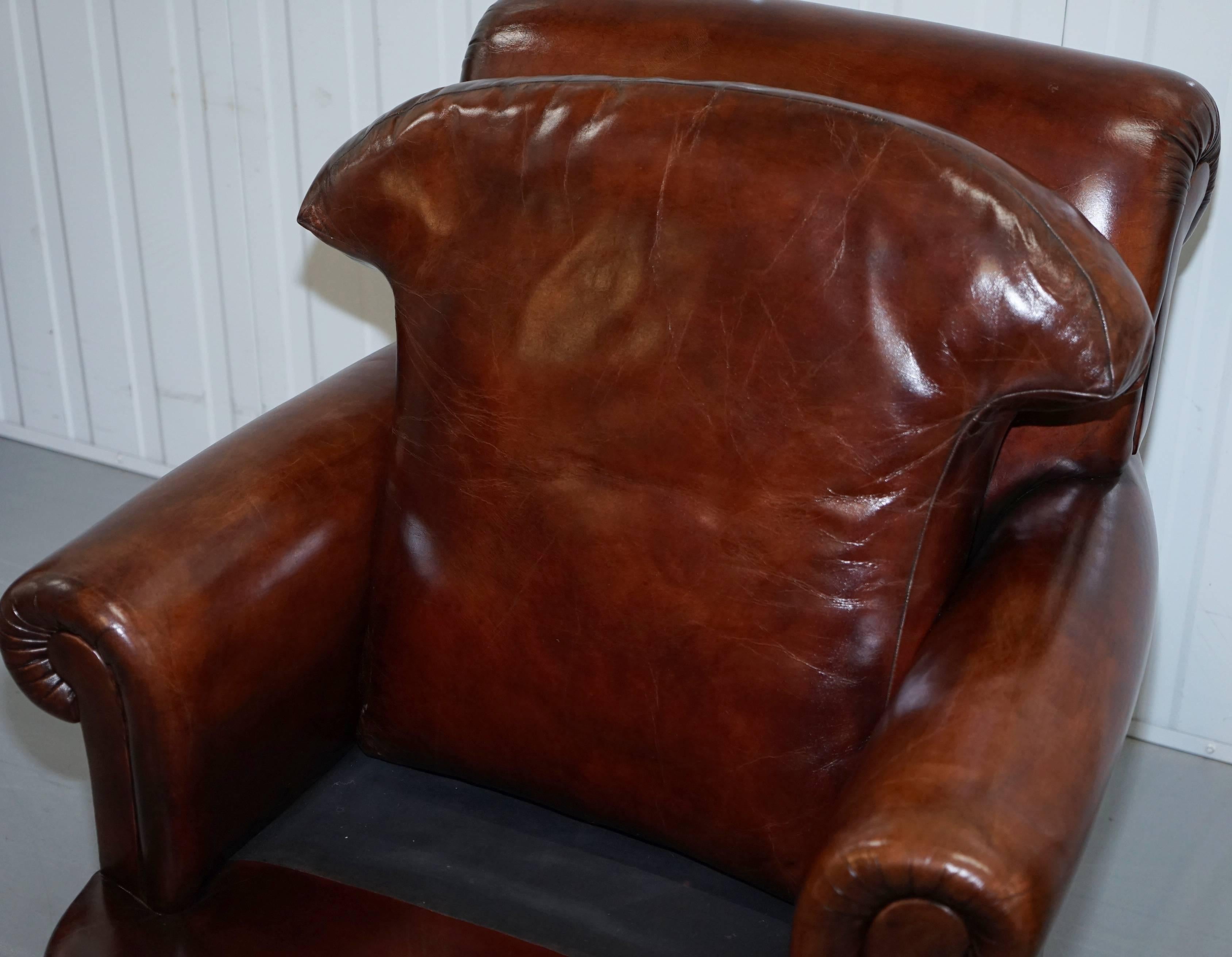Fully Restored Vintage Whiskey Brown Leather Gentleman's Club Armchair 1