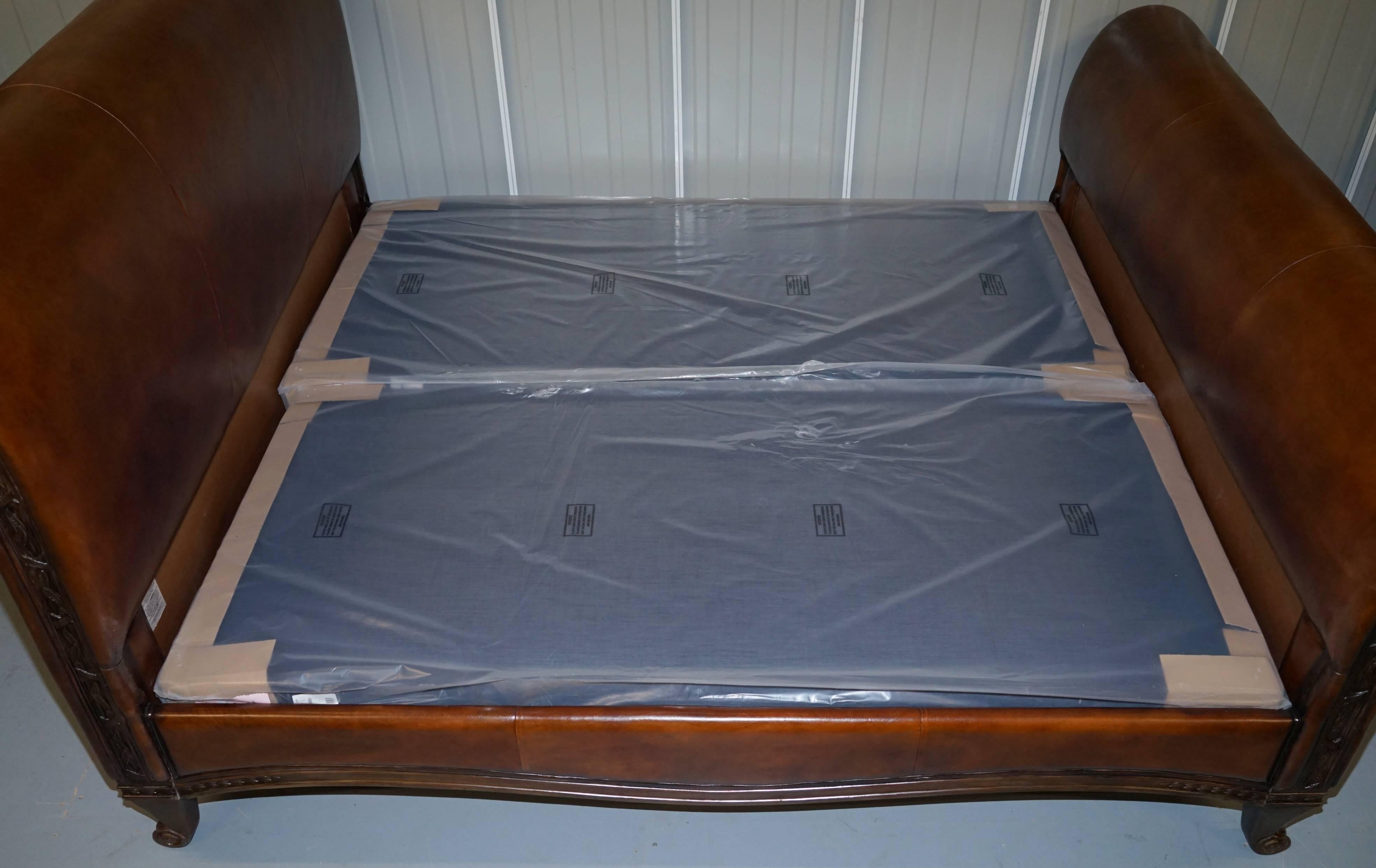 Hand-Carved Custom-Made And So To Bed Bonaparte Super King-Size Bed Hand Dyed Brown Leather
