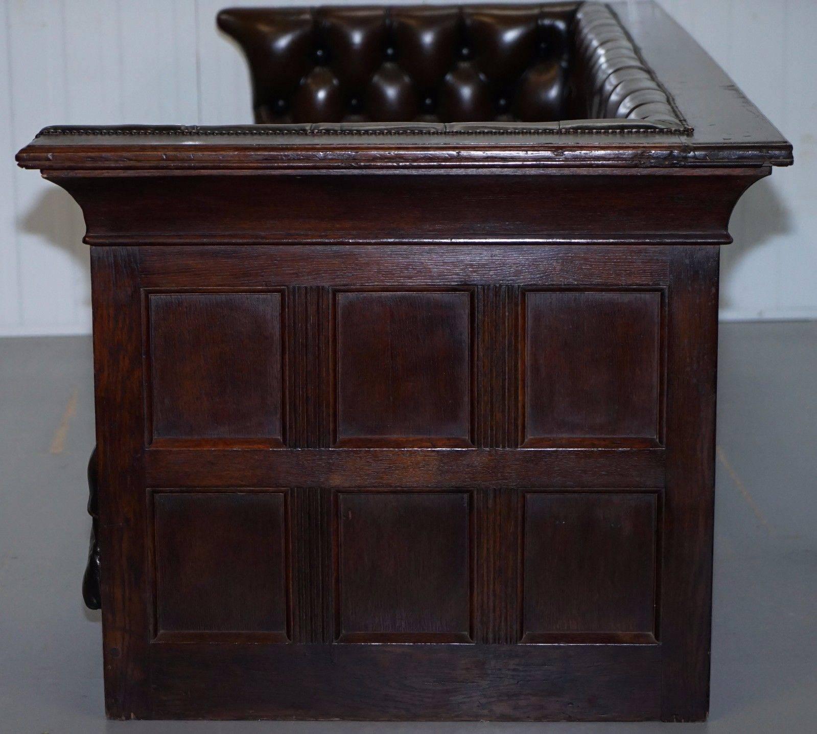 Great Britain (UK) Restored Mission Arts & Crafts Panelled Oak Chesterfield Club Sofa, circa 1890