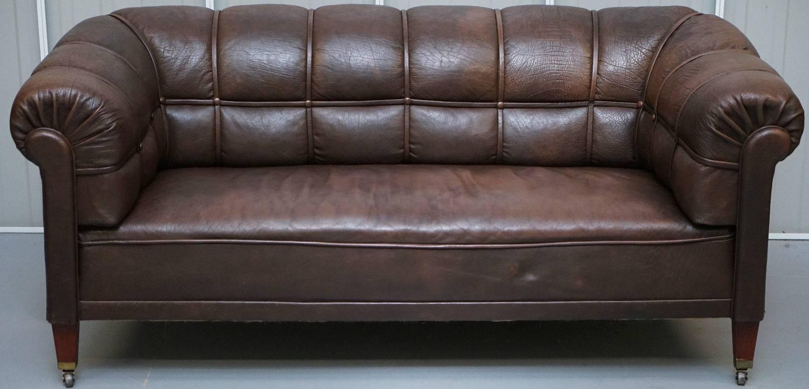 We are delighted to offer for sale this original Victorian, circa 1860 Swedish aged brown leather Chesterfield club sofa in stunning condition

A really very rare find, you won’t see another one of these for sale anywhere especially in this
