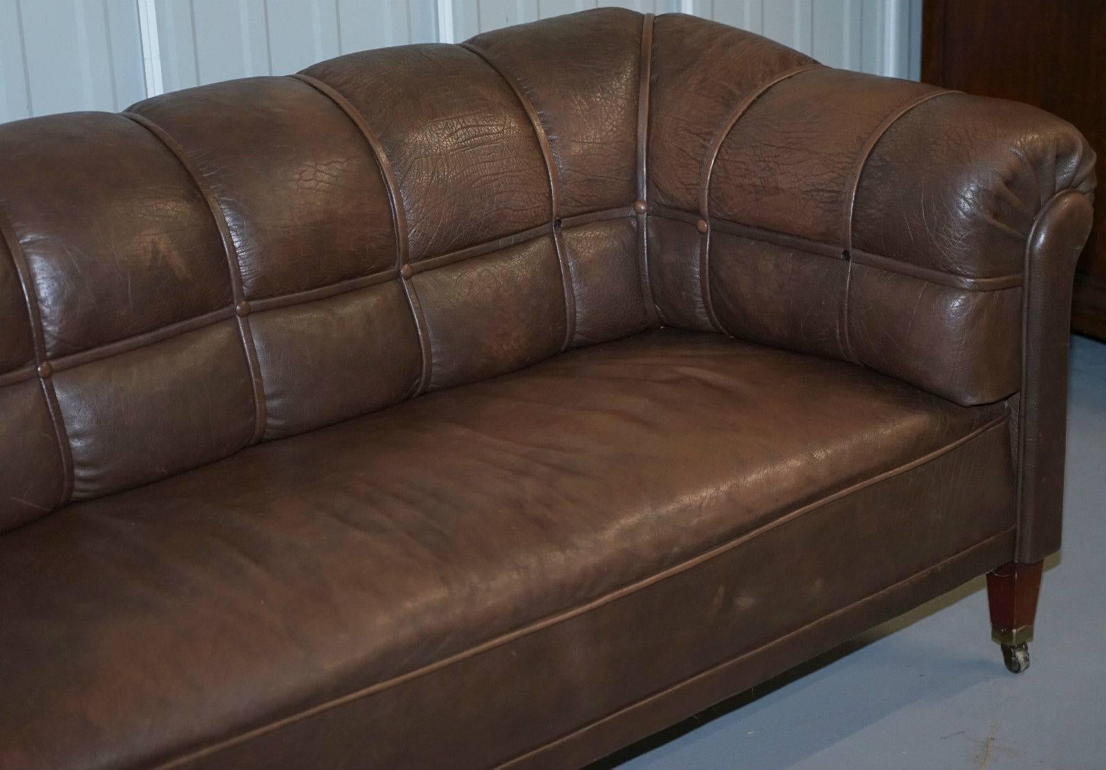 Victorian circa 1860 Swedish Brown Leather Chesterfield Club Sofa Fully Sprung For Sale 1