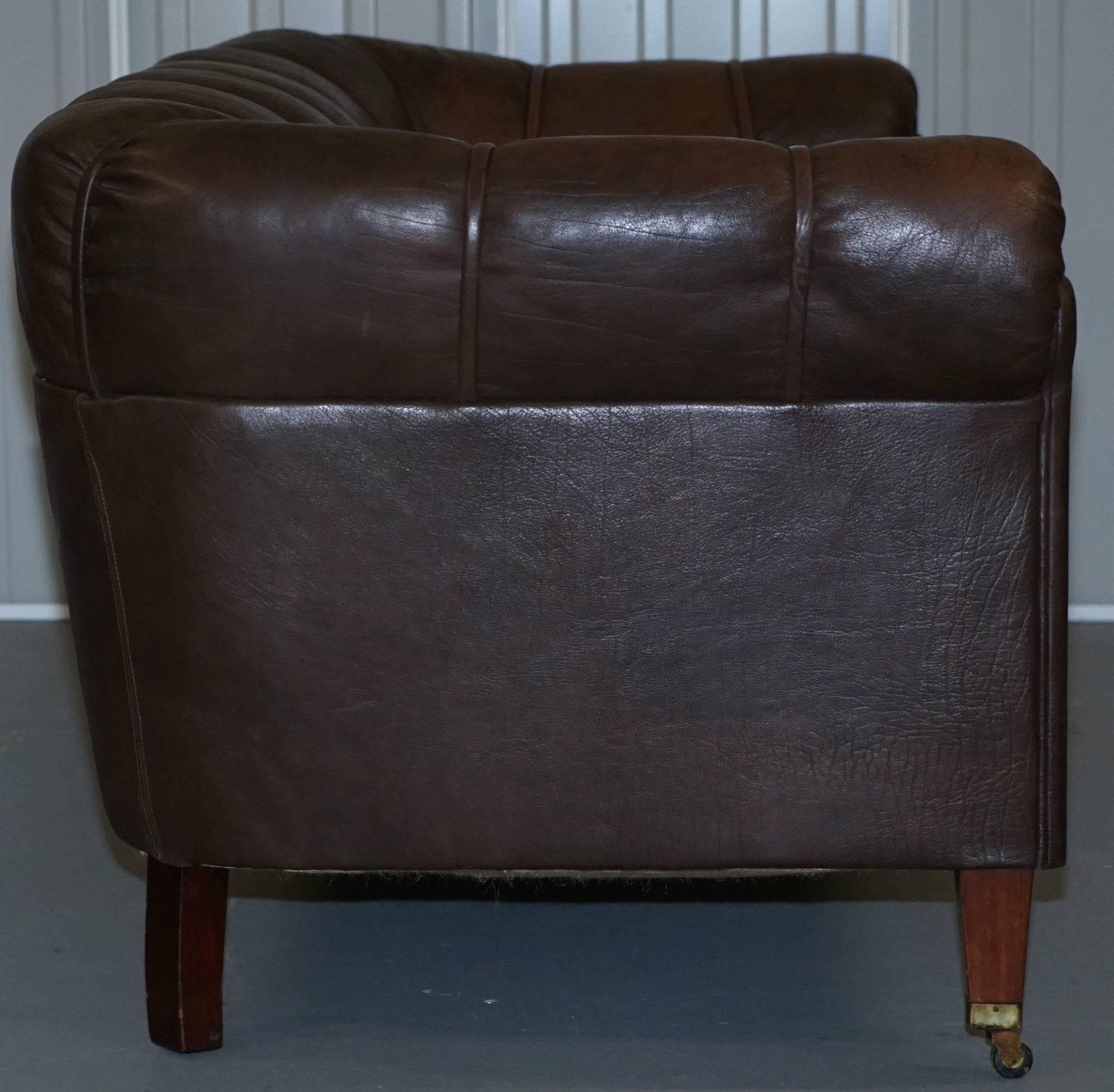 Victorian circa 1860 Swedish Brown Leather Chesterfield Club Sofa Fully Sprung For Sale 4