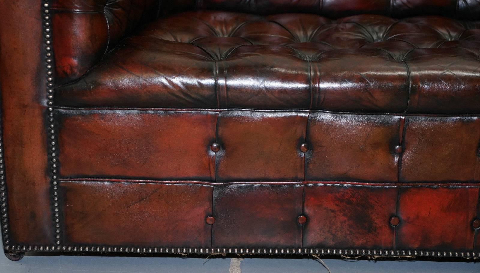 Mid-20th Century Restored 1940s Chesterfield Hand Dyed Aged Leather Gentleman's Club Sofa