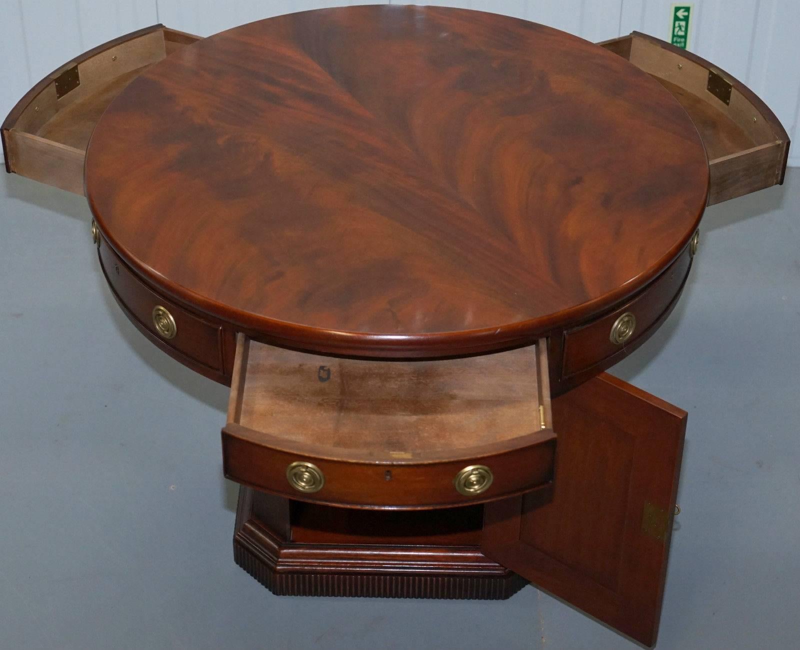 Central American Ralph Lauren Regency Flamed Mahogany Drum Round Pedestal Library Table