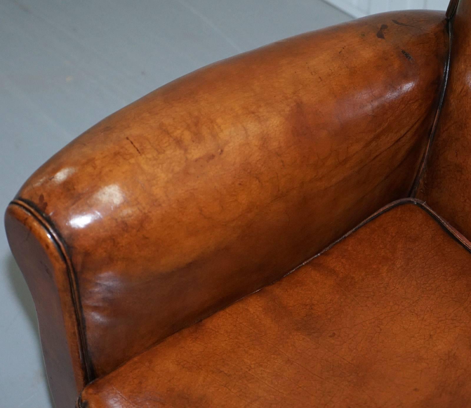 Pair of Restored Edwardian French Brown Leather Chesterfield Club Armchairs 3