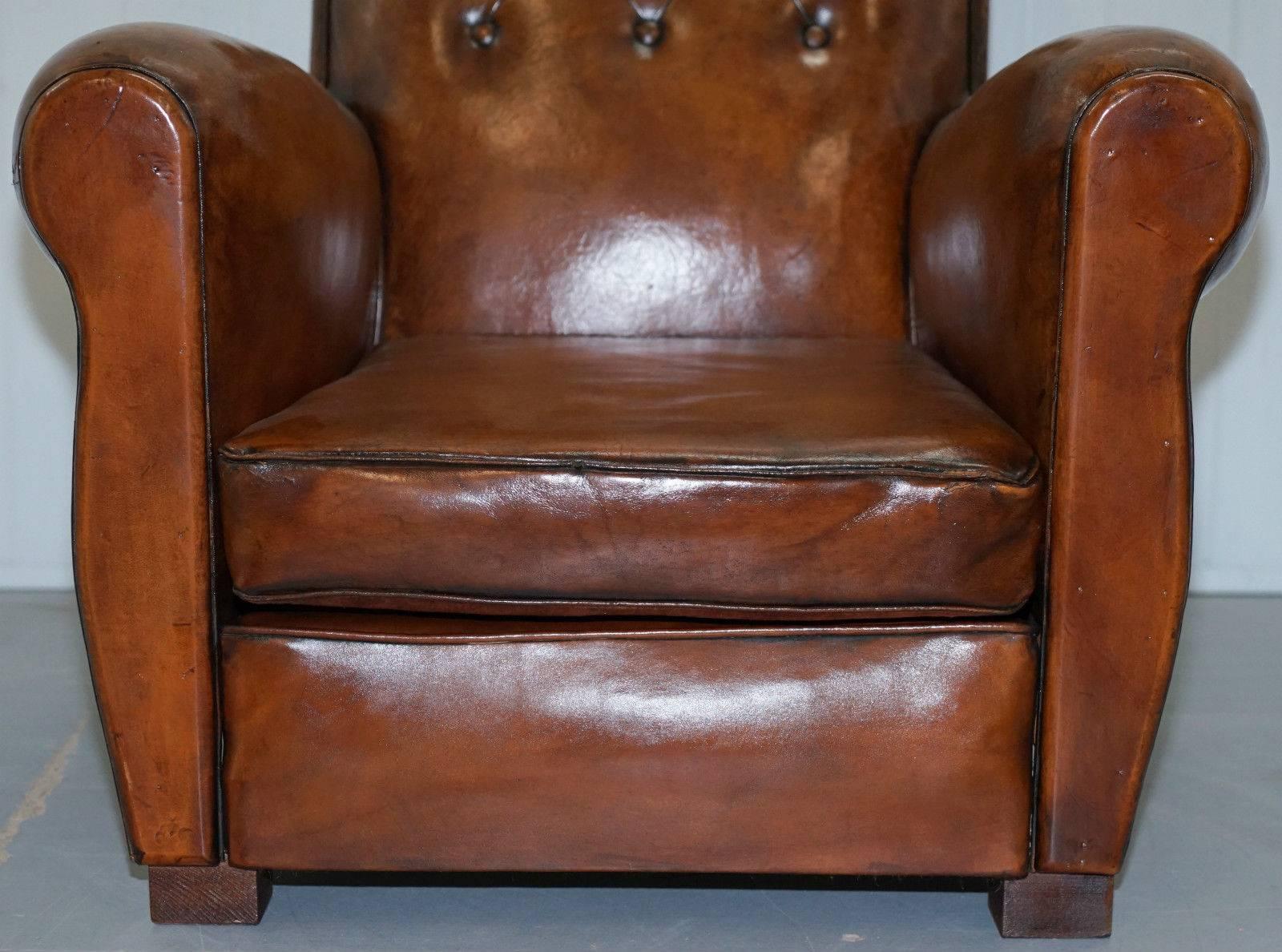 Pair of Restored Edwardian French Brown Leather Chesterfield Club Armchairs 4