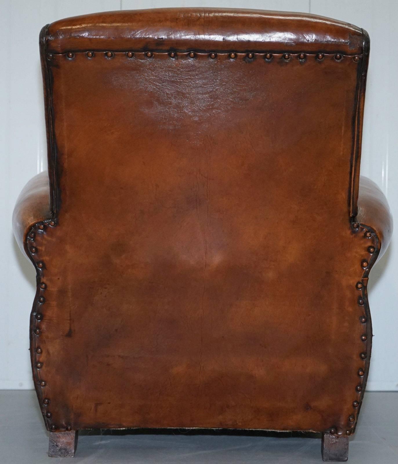 Pair of Restored Edwardian French Brown Leather Chesterfield Club Armchairs 6