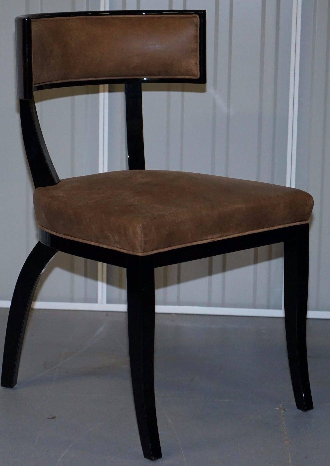 Hand-Crafted Set of Six New IPE Cavalli Nevella Vertina Italy Dining Chairs Suede Display Use
