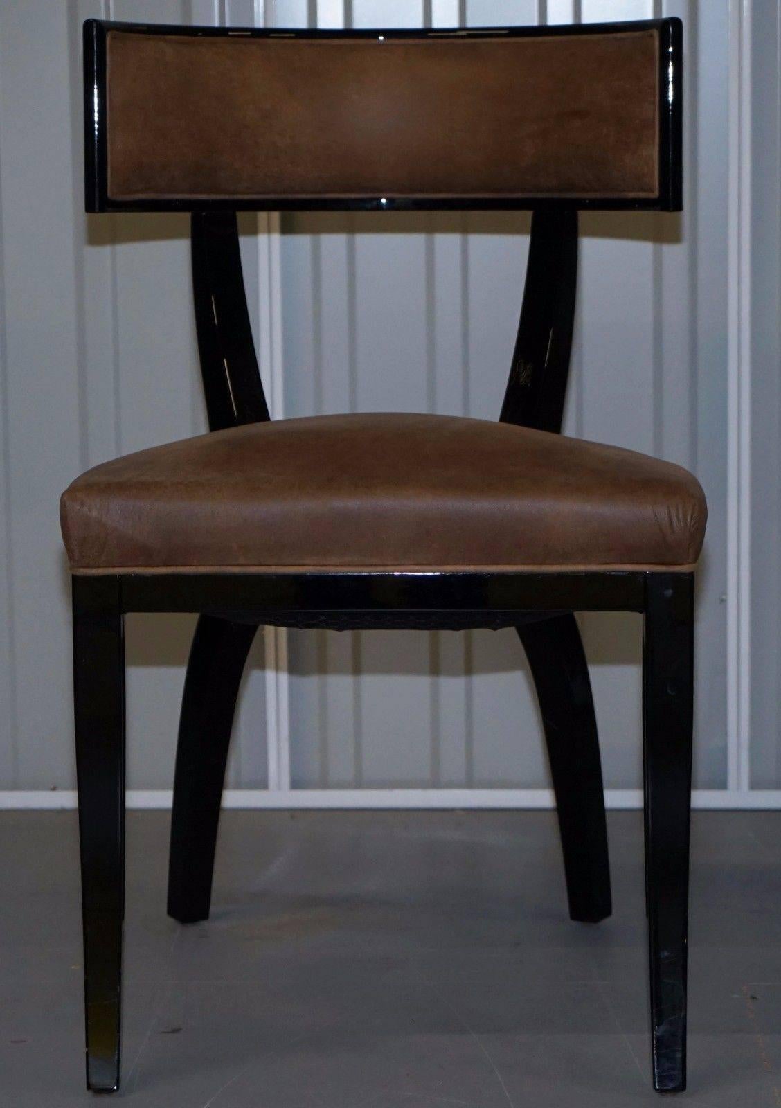 Contemporary Set of Six New IPE Cavalli Nevella Vertina Italy Dining Chairs Suede Display Use