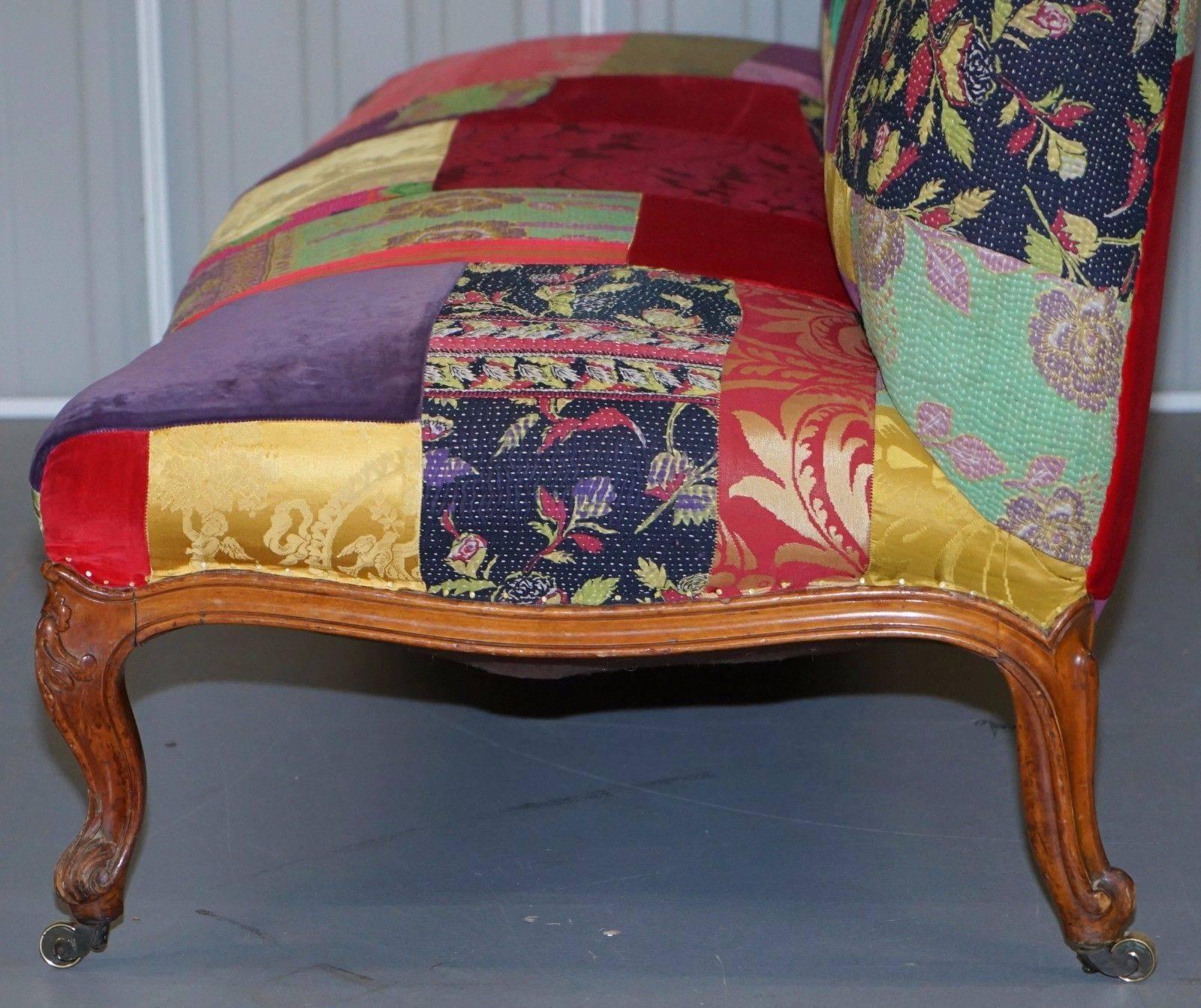 19th Century Rare Lisa Whatmough for Liberty London Victorian 1860 Satinwood Patchwork Sofa
