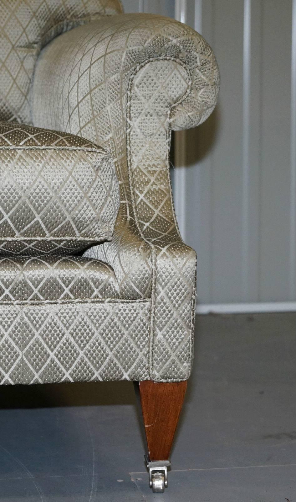 Modern Pair of Harrods Mayfair Inc Original Receipt Artistic Silk Upholstery Sofas