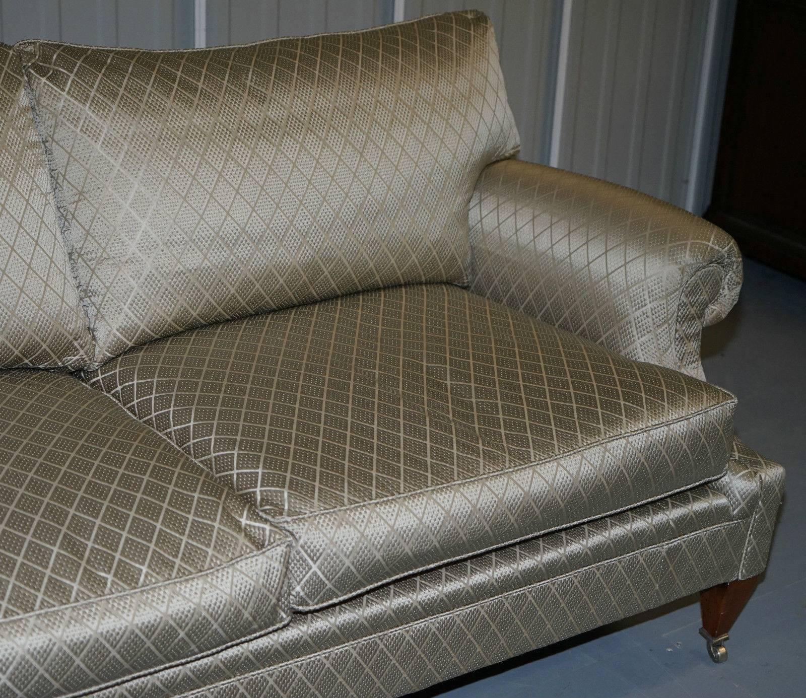 Contemporary Pair of Harrods Mayfair Inc Original Receipt Artistic Silk Upholstery Sofas