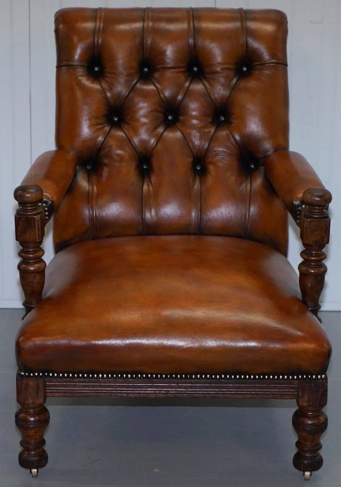 Great Britain (UK) Rare Fully Stamped Original Gillows of Lancaster Fully Restored Library Armchair