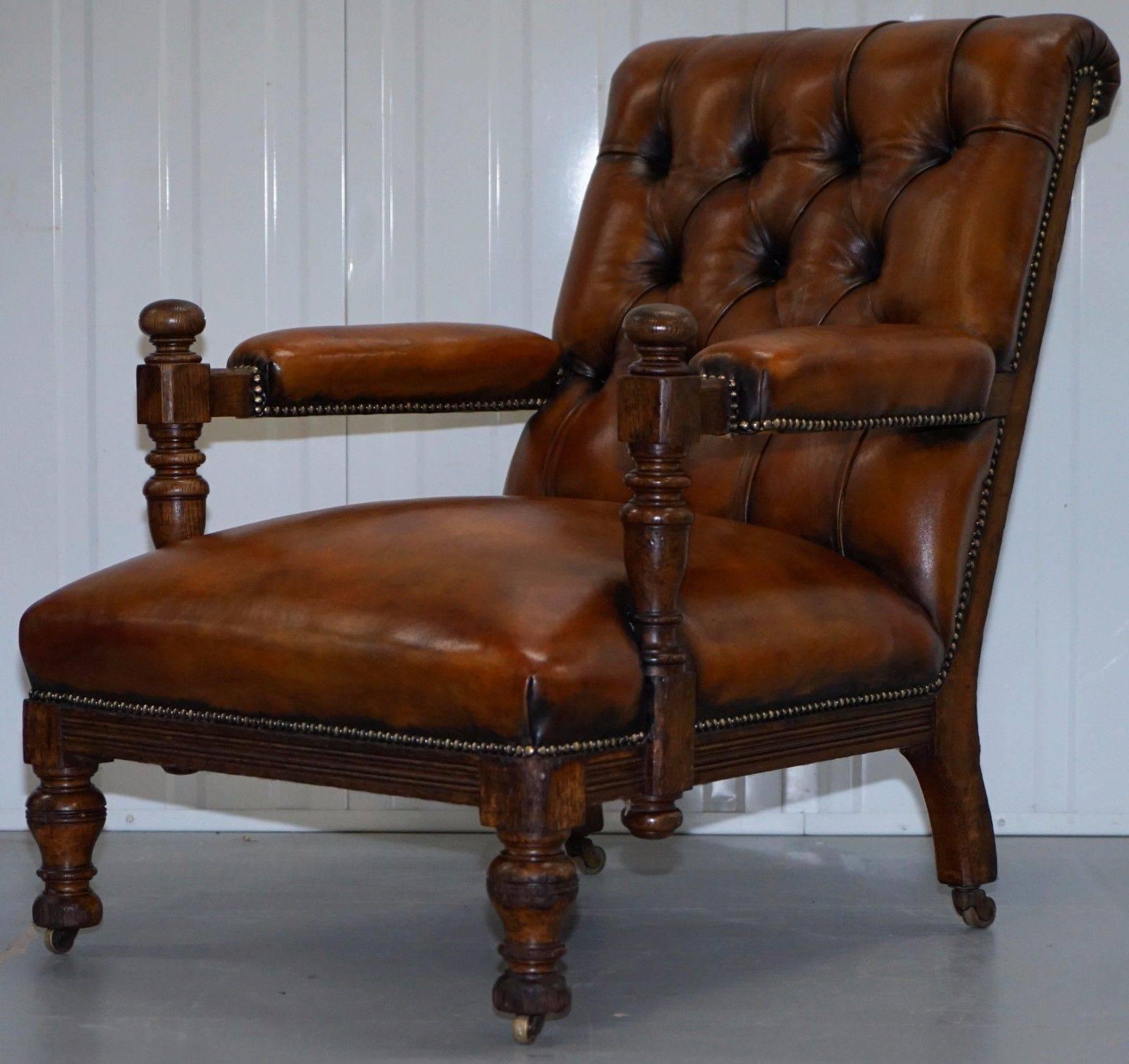 We are delighted to offer for auction this original fully restored Gillows of Lancaster library slipper armchair, stamped on the inside of the back leg

Please note the delivery fee is just a guide, for an accurate quote please send me your