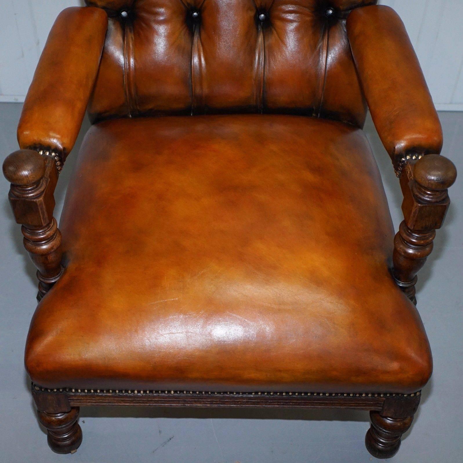 Hand-Carved Rare Fully Stamped Original Gillows of Lancaster Fully Restored Library Armchair