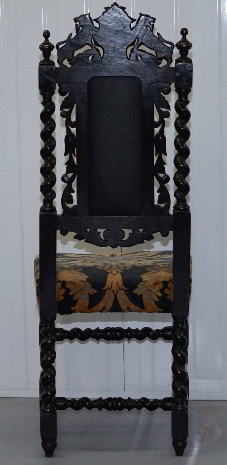 Great Britain (UK) Set of Six Hand-Carved Lion Detailed Gothic Jacobean circa 1700 Dining Chairs