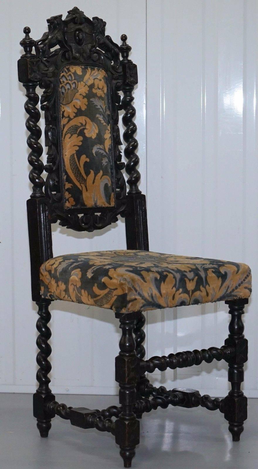Wimbledon-Furniture

Wimbledon-Furniture is delighted to offer for sale this lovely set of 6 original Gothic / Jacobean hand carved ebonised throne armchairs

Please scroll all the way to the bottom of the description for multiple supersized
