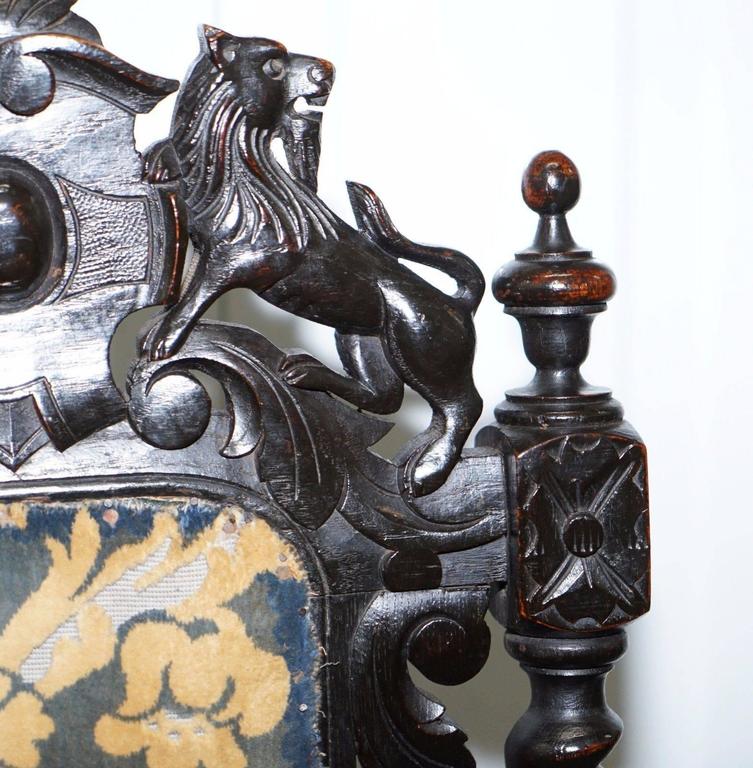 Set of Six HandCarved Lion Detailed Gothic Jacobean circa 1700 Dining