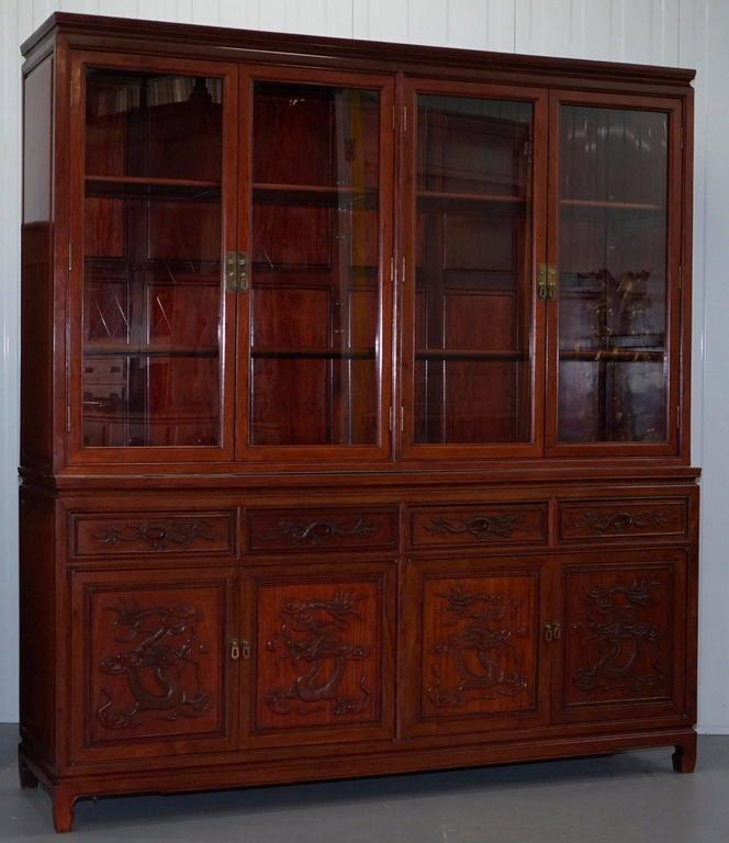 Rare Chinese Dragon Carved Solid Rosewood Vintage Welsh Dresser Contemporary Rare Chinese Dragon Carved Solid Rosewood Vintage Welsh Dresser Bookcase Cabinet For