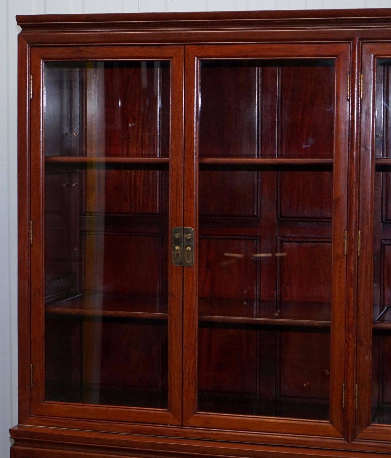Glass Rare Chinese Dragon Carved Solid Rosewood Vintage Welsh Dresser Bookcase Cabinet