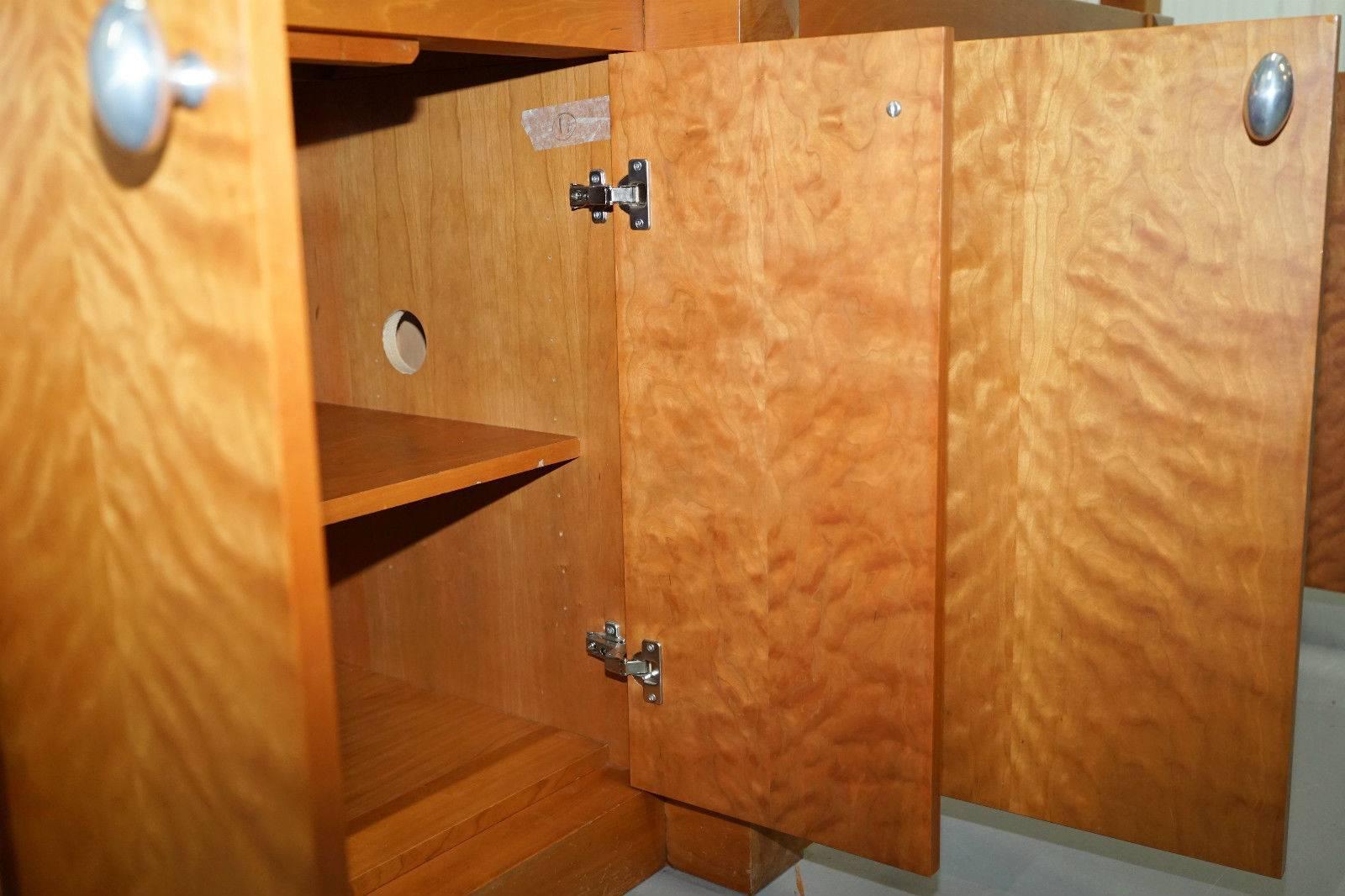 Modern Custom-Made One-Off Solid Cherrywood and Tempered Glass Bookcase Cabinet