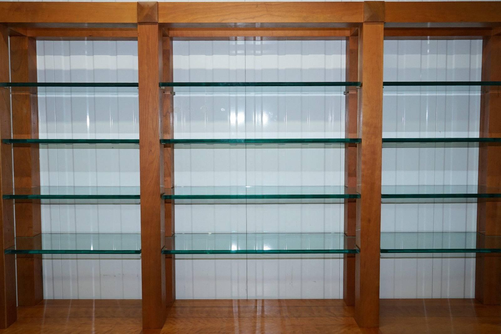 Custom-Made One-Off Solid Cherrywood and Tempered Glass Bookcase Cabinet In Good Condition In West Sussex, Pulborough
