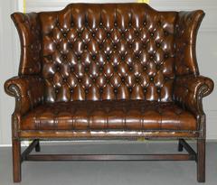 Geroge III style Chesterfield Hand-Dyed Wingback Leather Two Seat Sofa Settee
