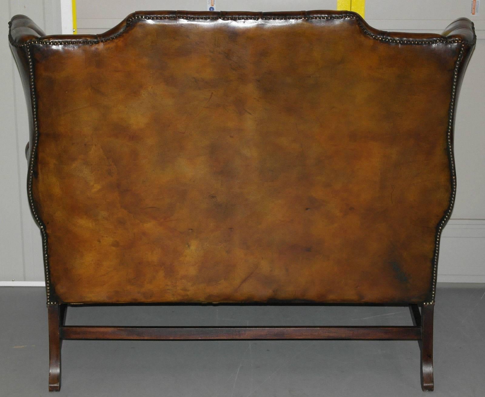 Late 20th Century Geroge III style Chesterfield Hand-Dyed Wingback Leather Two Seat Sofa Settee