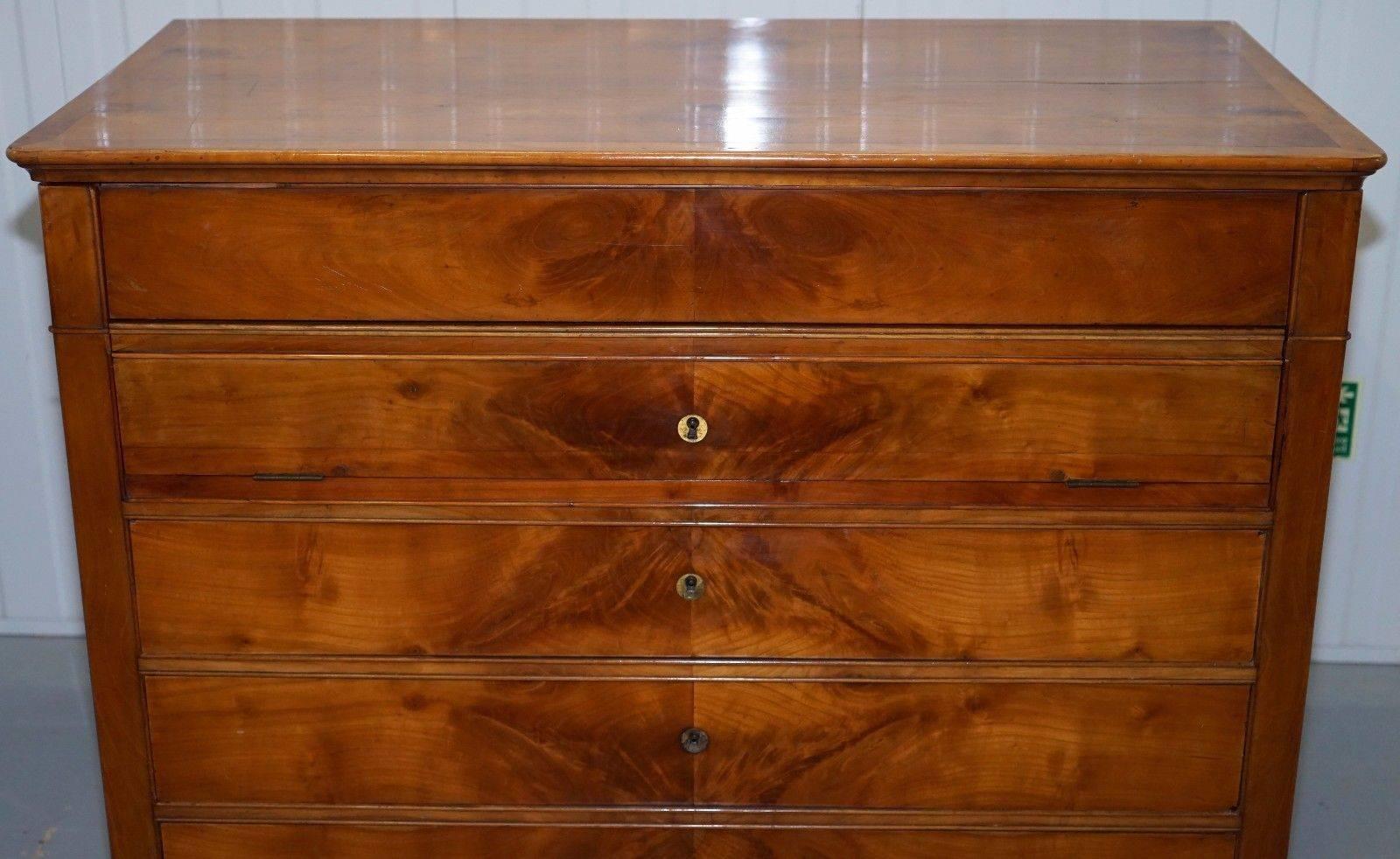 Mid-19th Century Rare 1840 German Biedermeier Cherrywood Chest of Drawers Commode Marble Inside