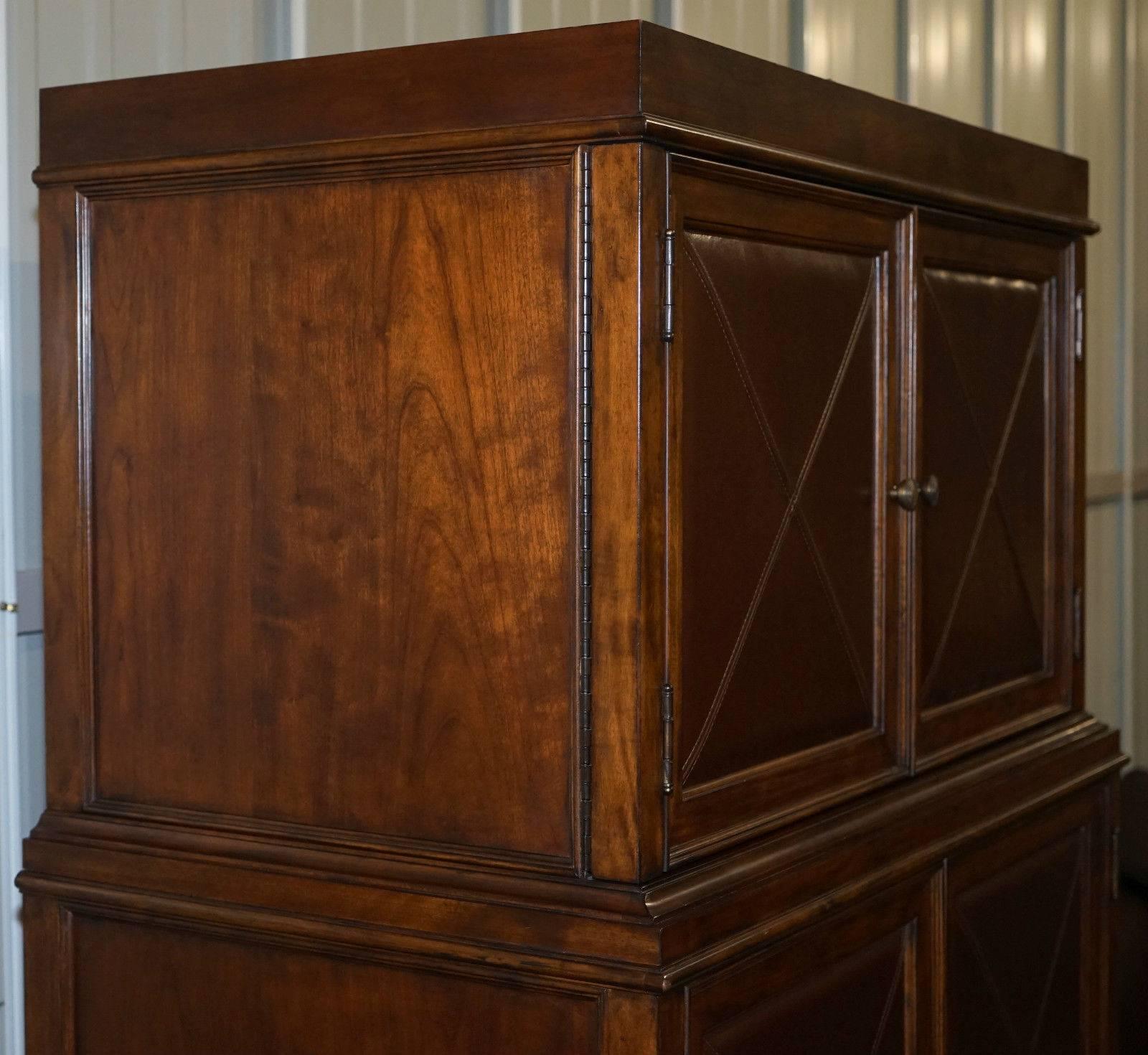 Hand-Crafted Rare Bernhardt Leather and Mahogany Entertainment Cabinet with Drawers