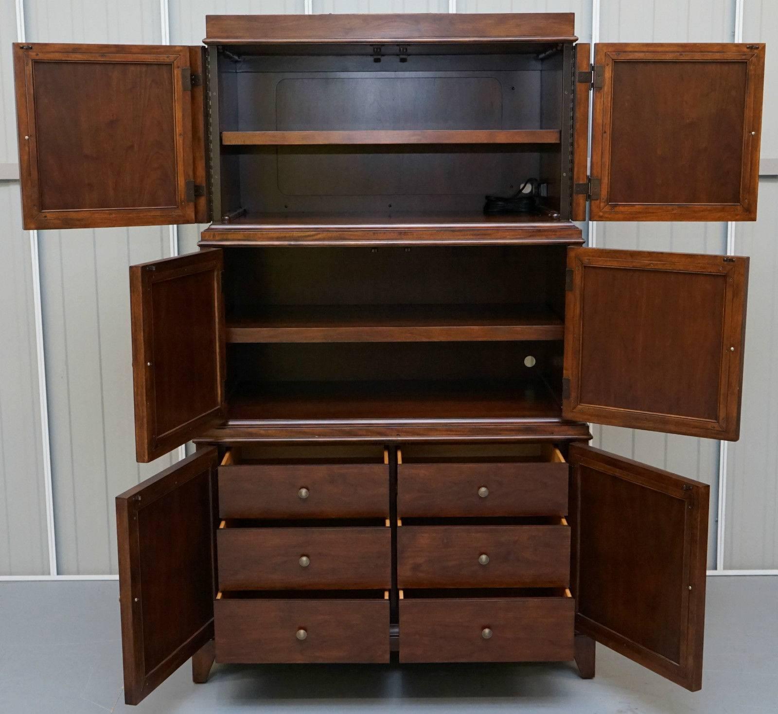 Rare Bernhardt Leather and Mahogany Entertainment Cabinet with Drawers 2