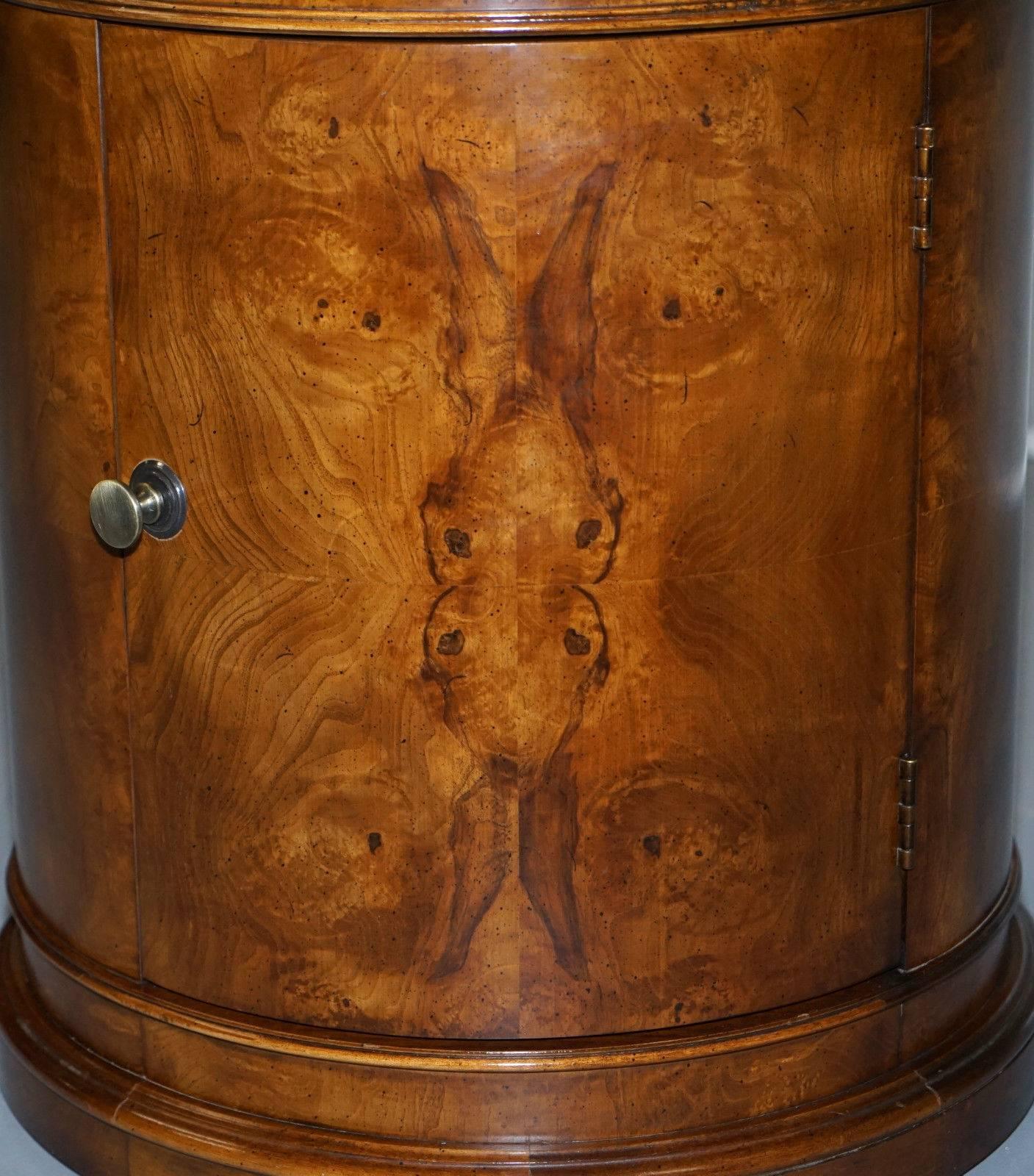 We are delighted to offer for sale this stunning luxury Burr Walnut drum occasional side table

Of its type this is the finest you will ever see, the patina of the timber is to die for, naturally it has to be a veneer as with all quality drum