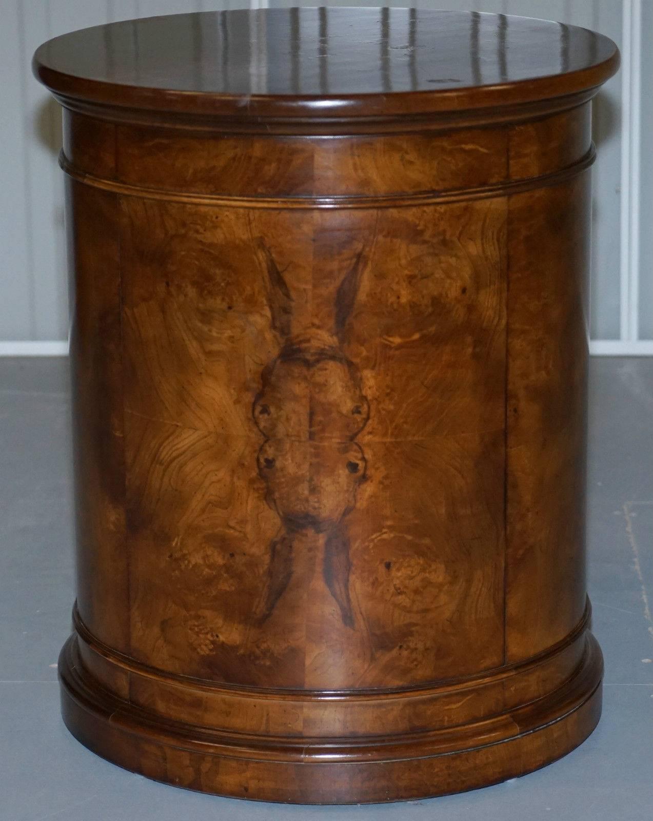 Regency Stunning French Burr Walnut Side End Round Drum Table Mind Blowing Timber Patina