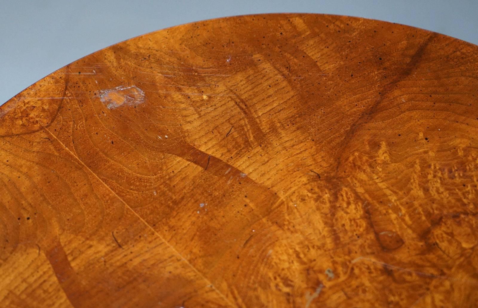 Hand-Crafted Stunning French Burr Walnut Side End Round Drum Table Mind Blowing Timber Patina