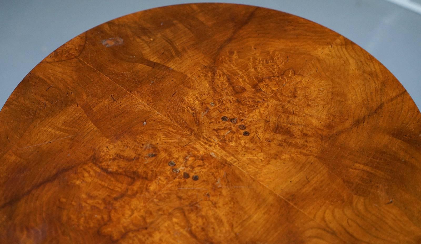 Stunning French Burr Walnut Side End Round Drum Table Mind Blowing Timber Patina 4