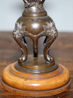 Rare Japanese Meiji Period circa 1870 Pair of Bronze Dragon Candlestick Holders