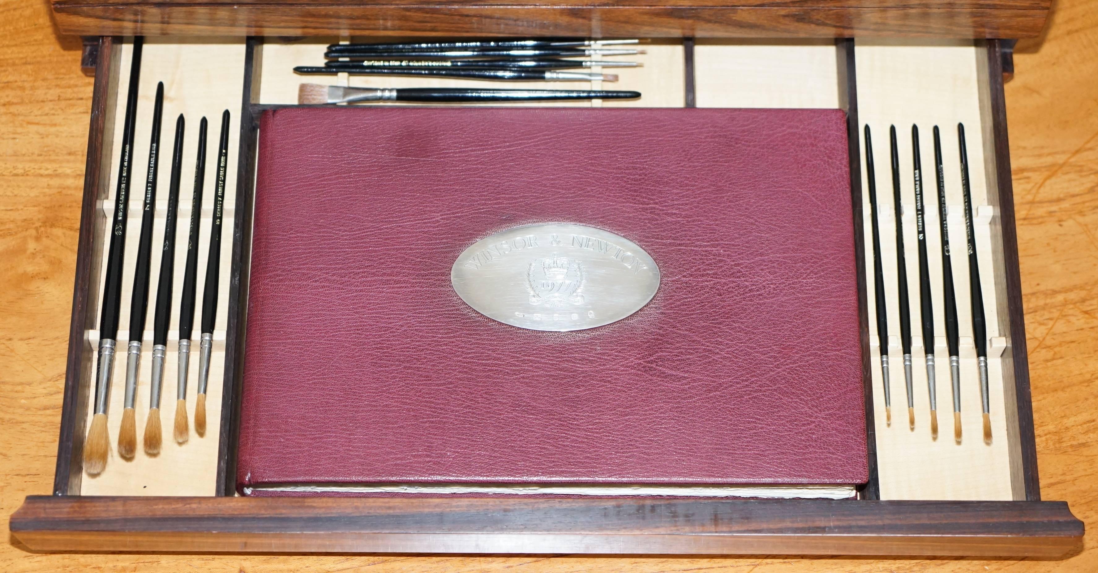 Wood One-Off Winsor & Newton Queen Elizabeth Jubilee Sterling Silver 1977 Artist Box For Sale