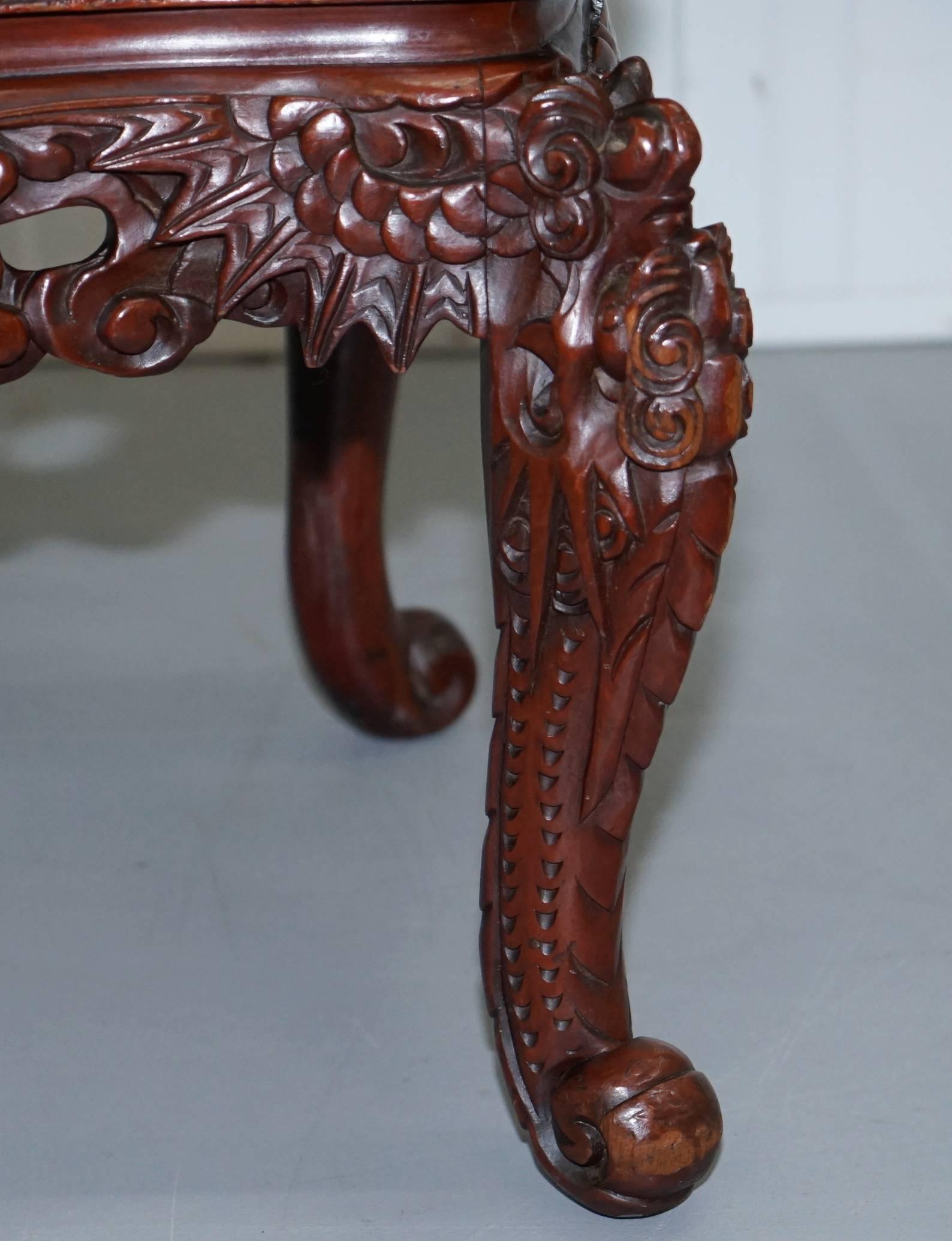 Hand-Carved Chinese Quin Dynasty Carved Rosewood Dragon & Lion Foo Dog Armchair, circa 1870