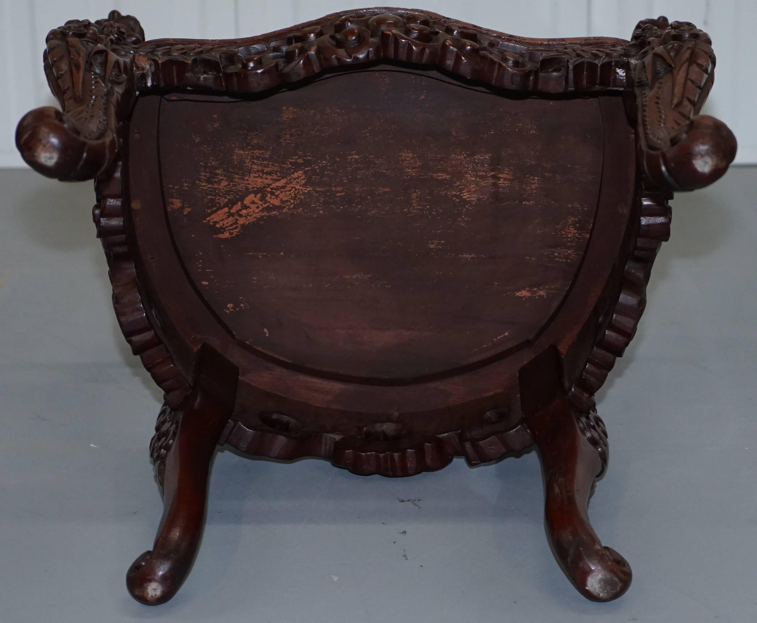 Chinese Quin Dynasty Carved Rosewood Dragon & Lion Foo Dog Armchair, circa 1870 1