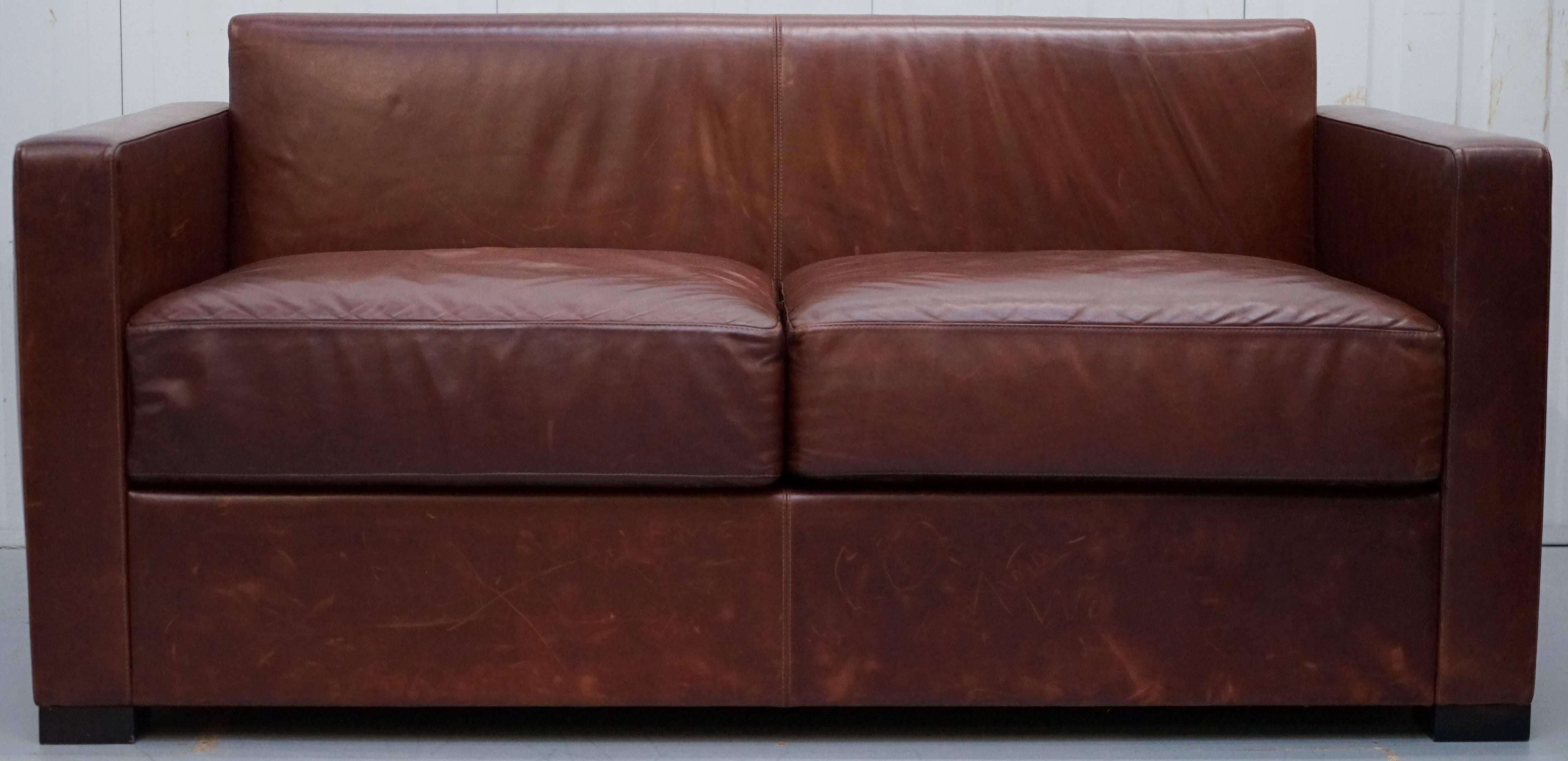 Modern Poltrona Frau Linea a Two-Seat Sofa by Peter Marino Brown Heritage Leather
