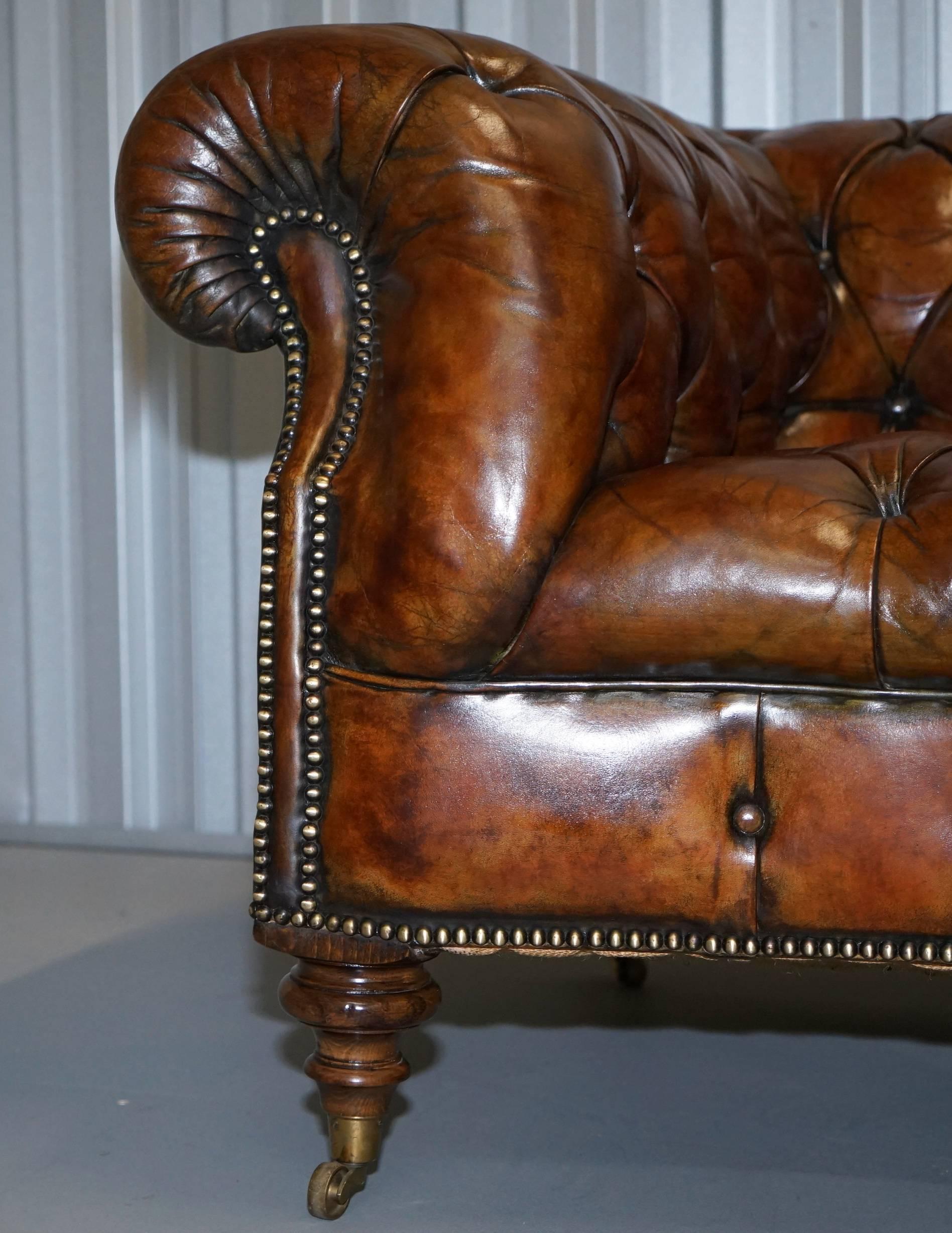 Pair of Fully Restored Howard & Son's Style Victorian Chesterfield Leather Sofas 4